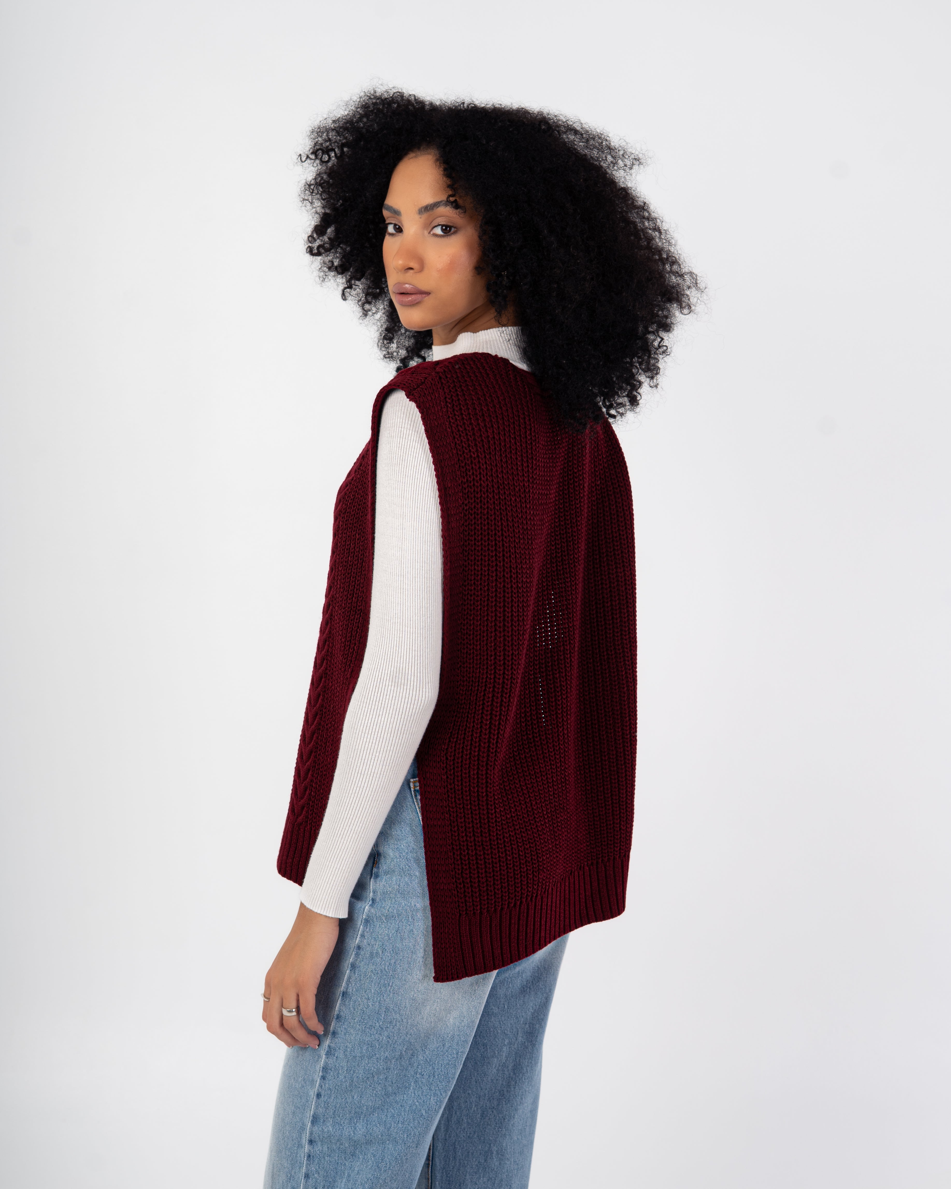 Knitwear Vest – Braided Pattern With Tie