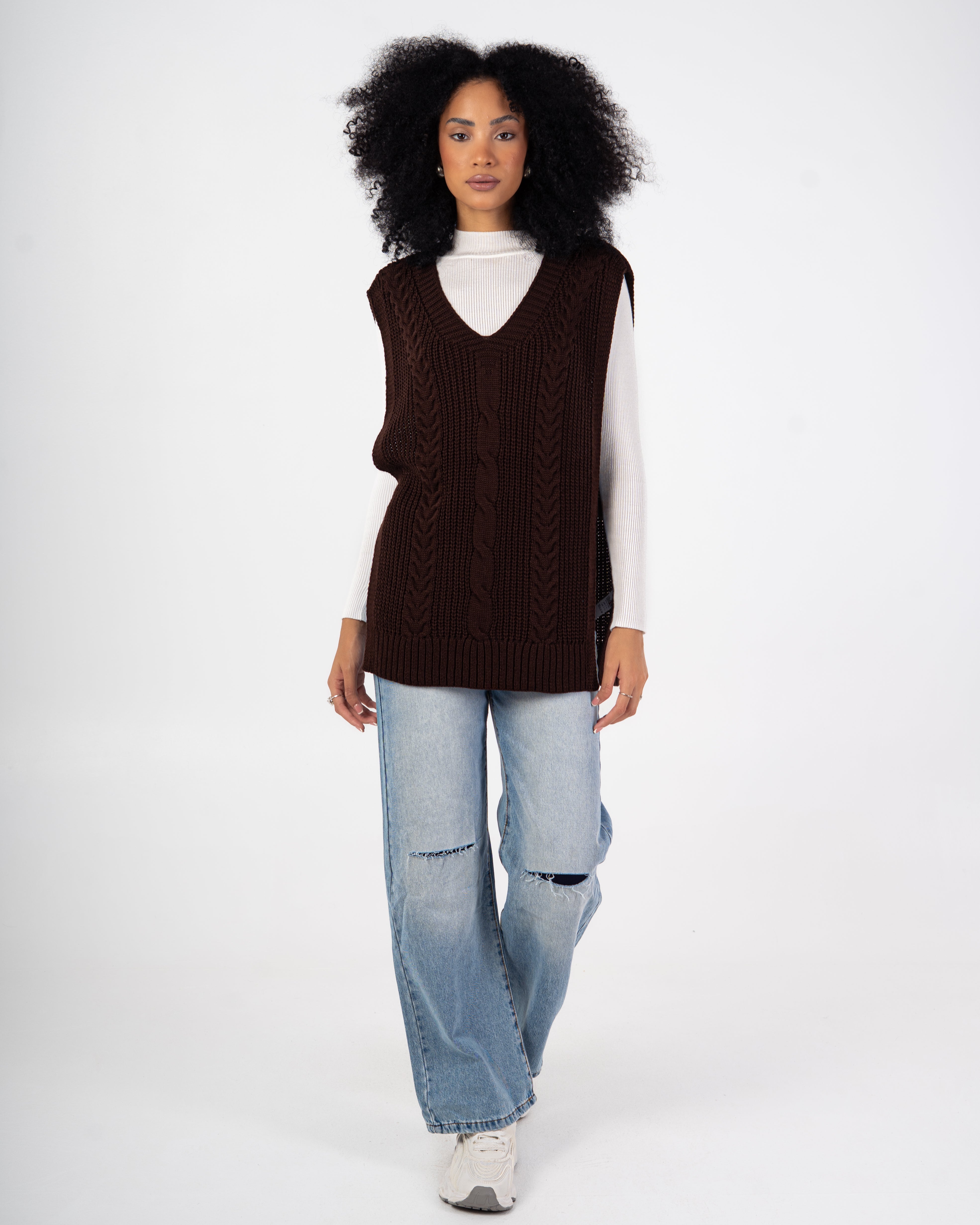 Knitwear Vest – Braided Pattern With Tie
