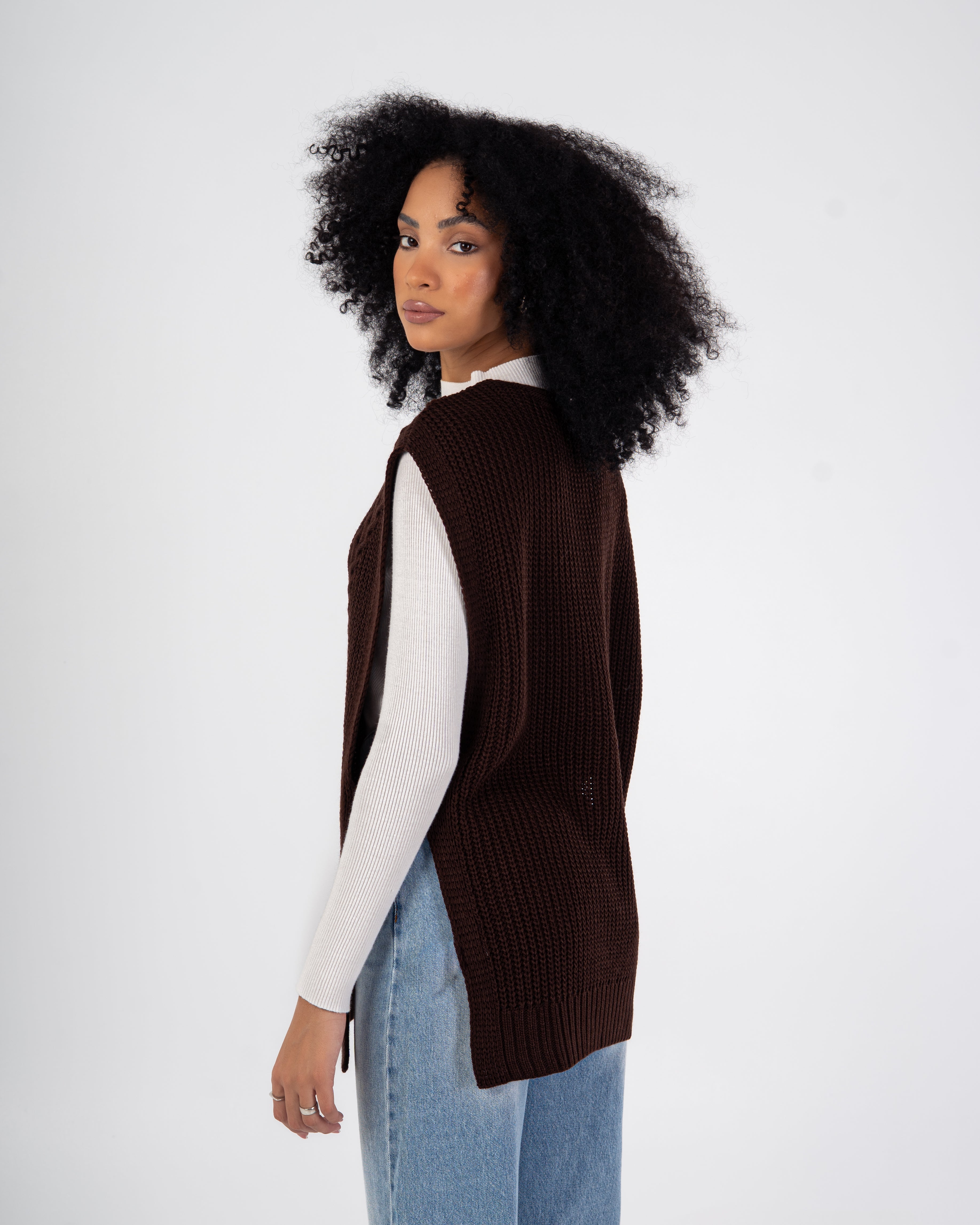 Knitwear Vest – Braided Pattern With Tie