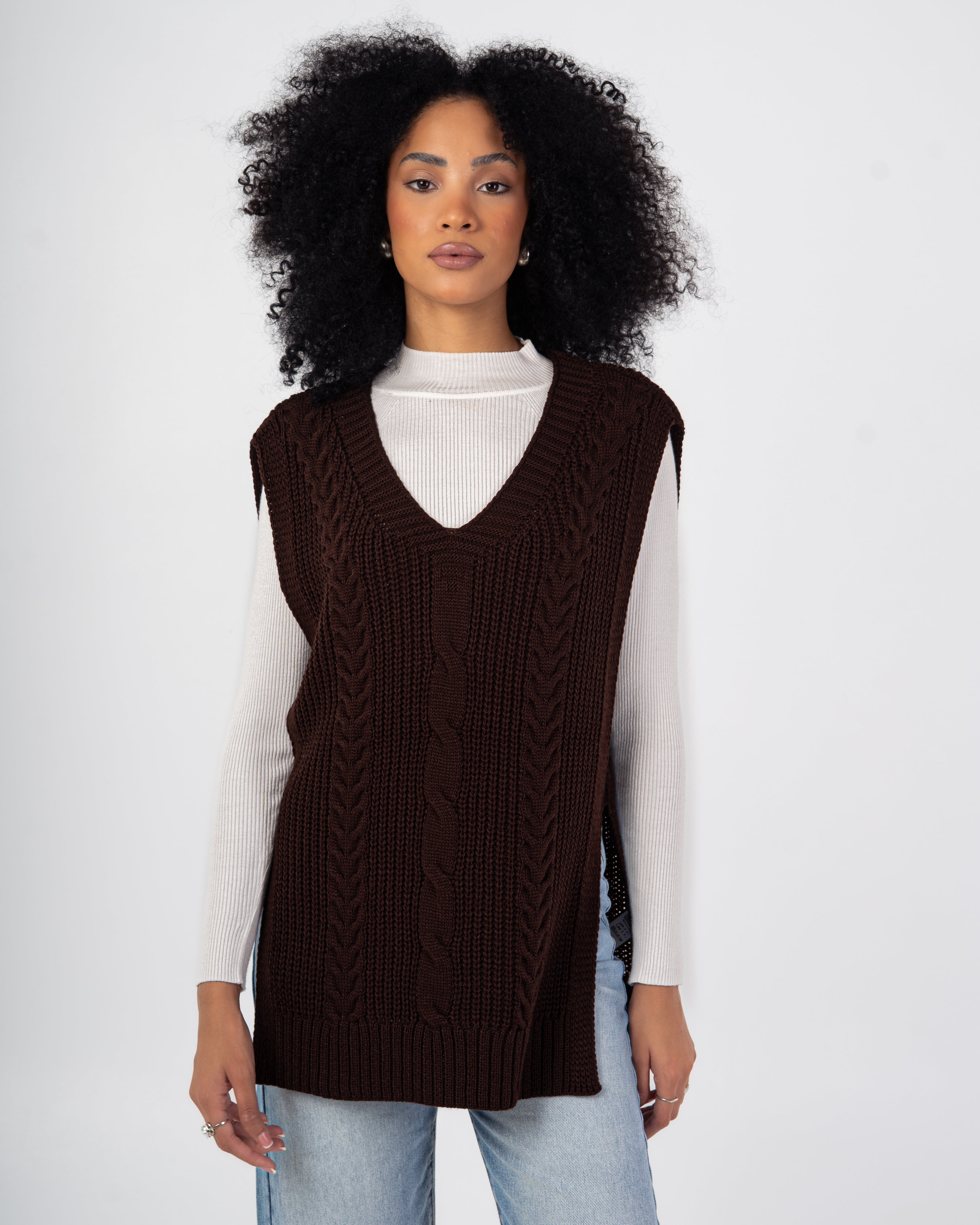 Knitwear Vest – Braided Pattern With Tie
