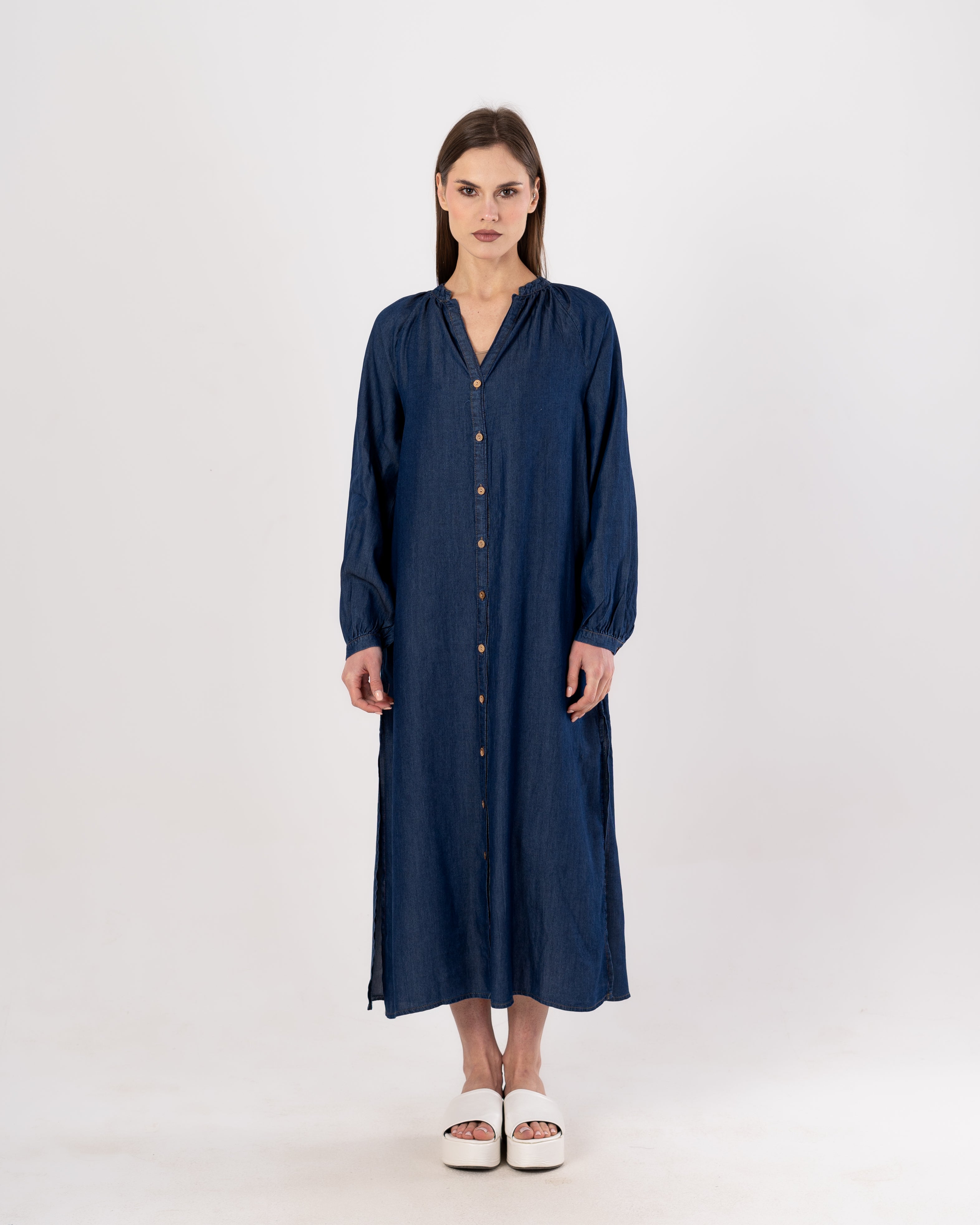 Plain Long - Denim Dress (Buttoned)