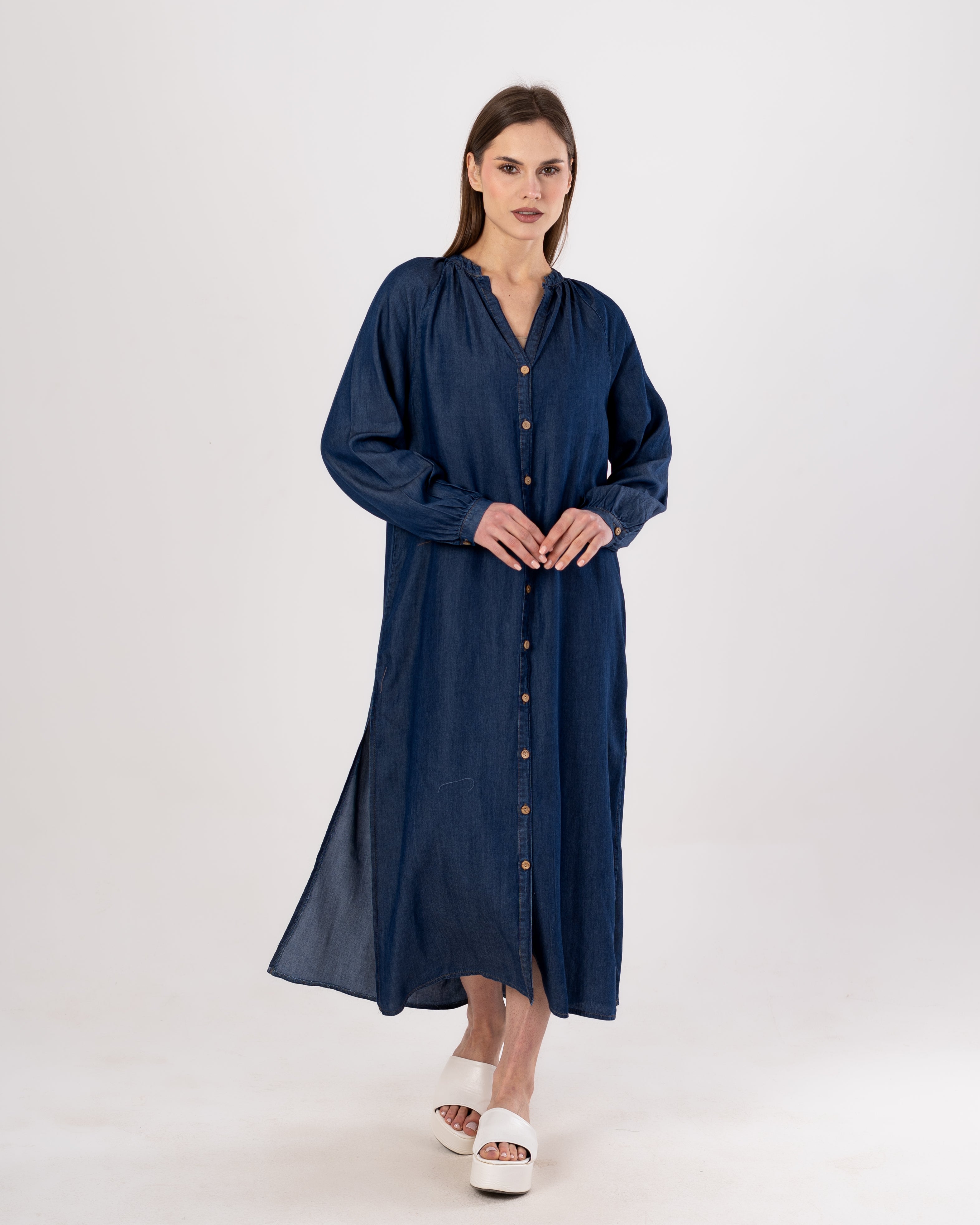 Plain Long - Denim Dress (Buttoned)