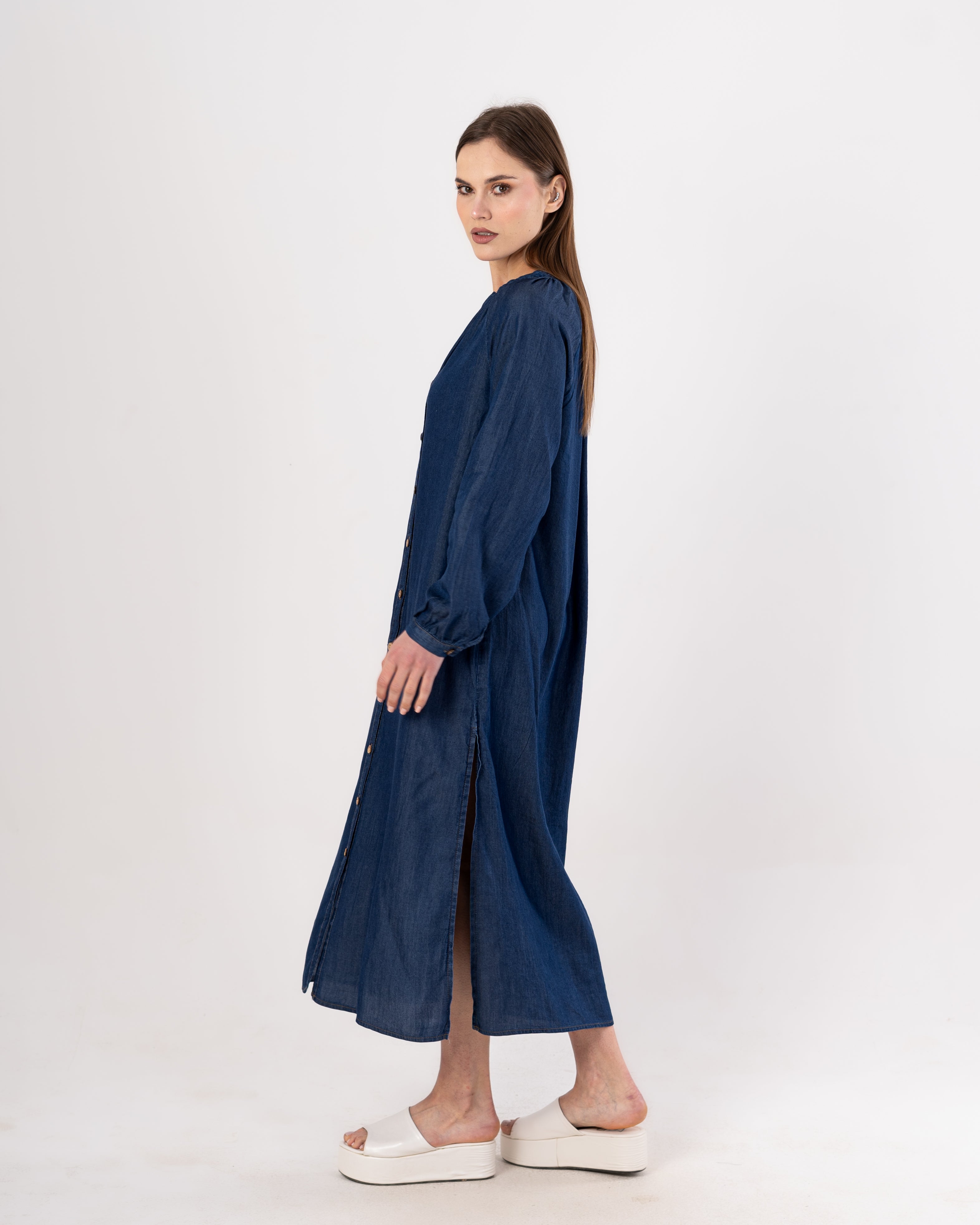 Plain Long - Denim Dress (Buttoned)