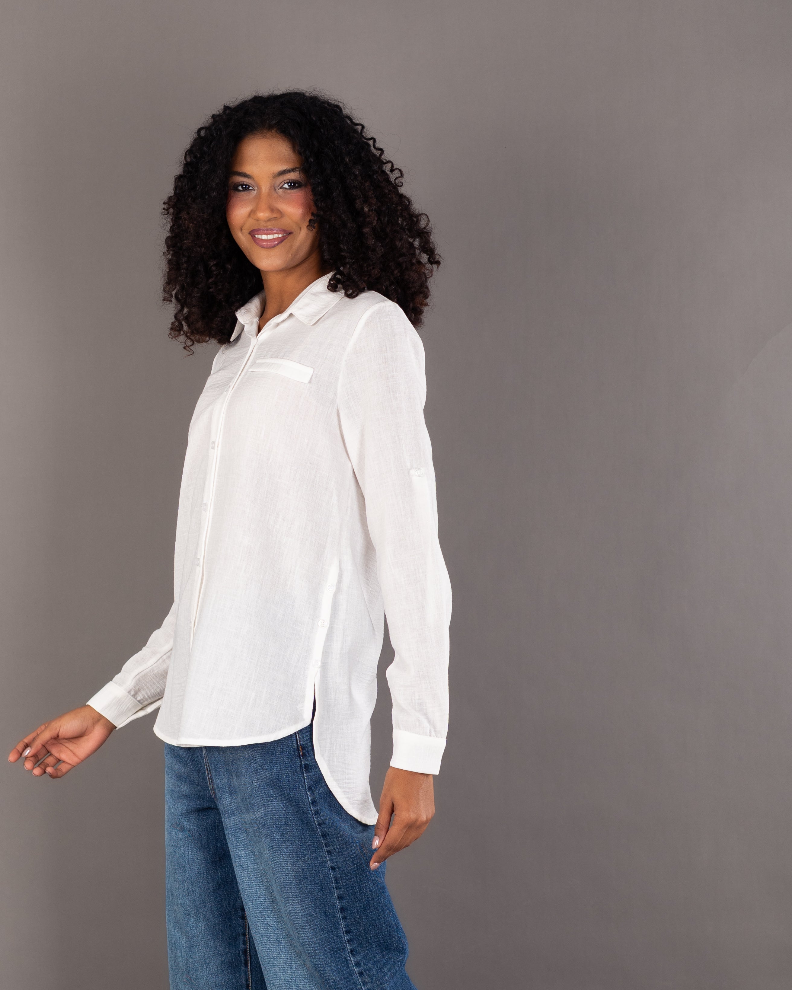 Plain Linen Shirt - With Side Buttons