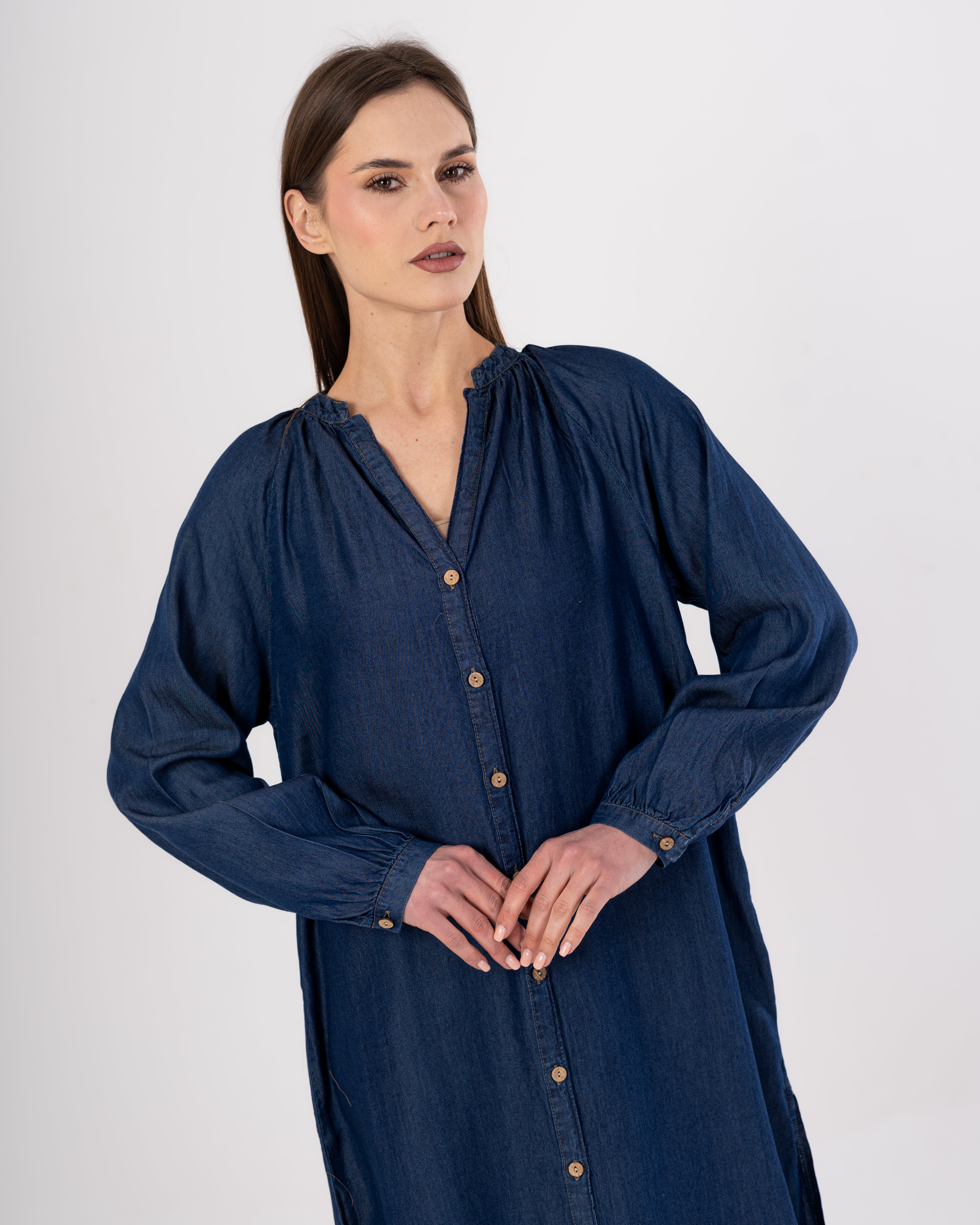 Plain Long - Denim Dress (Buttoned)