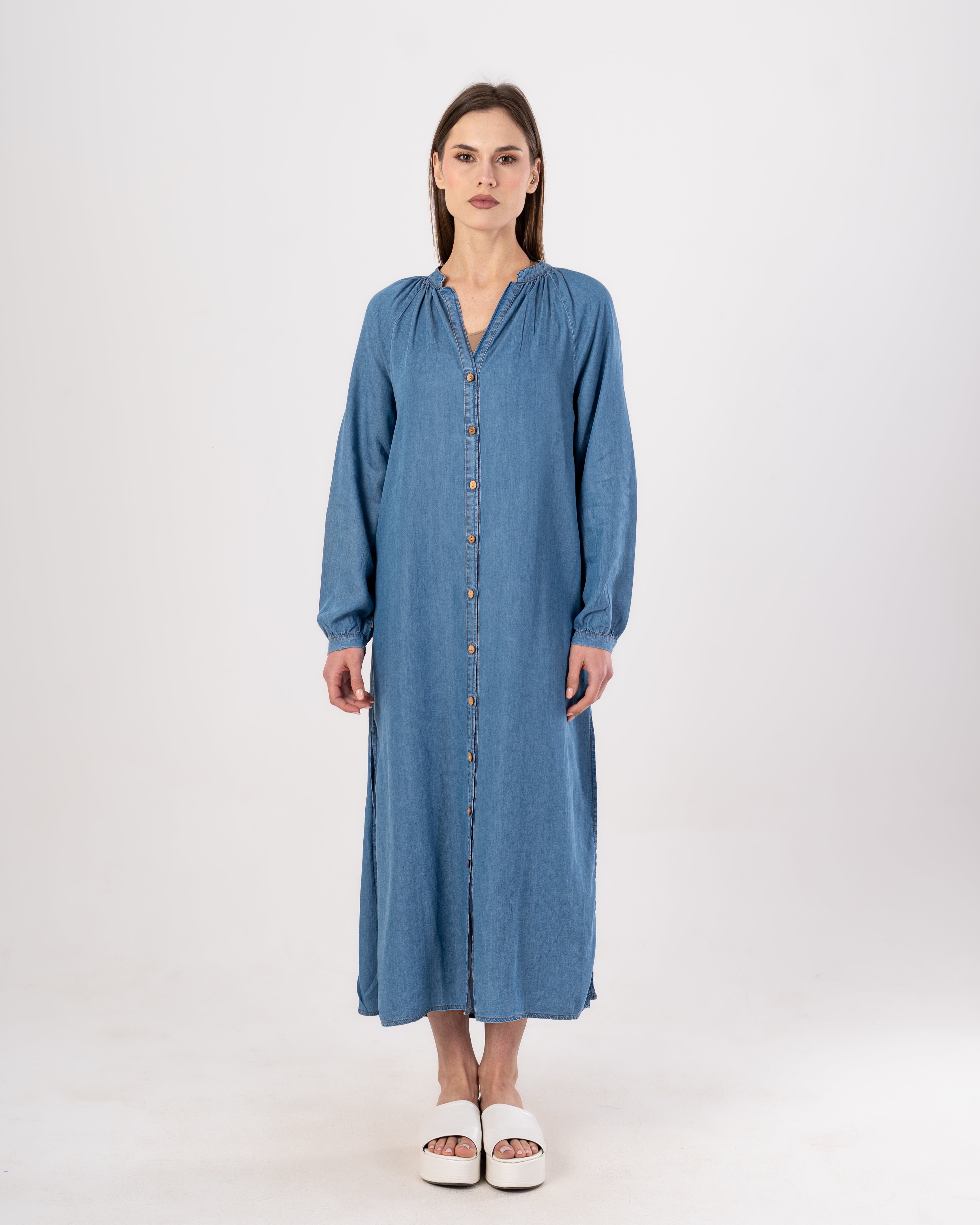 Plain Long - Denim Dress (Buttoned)