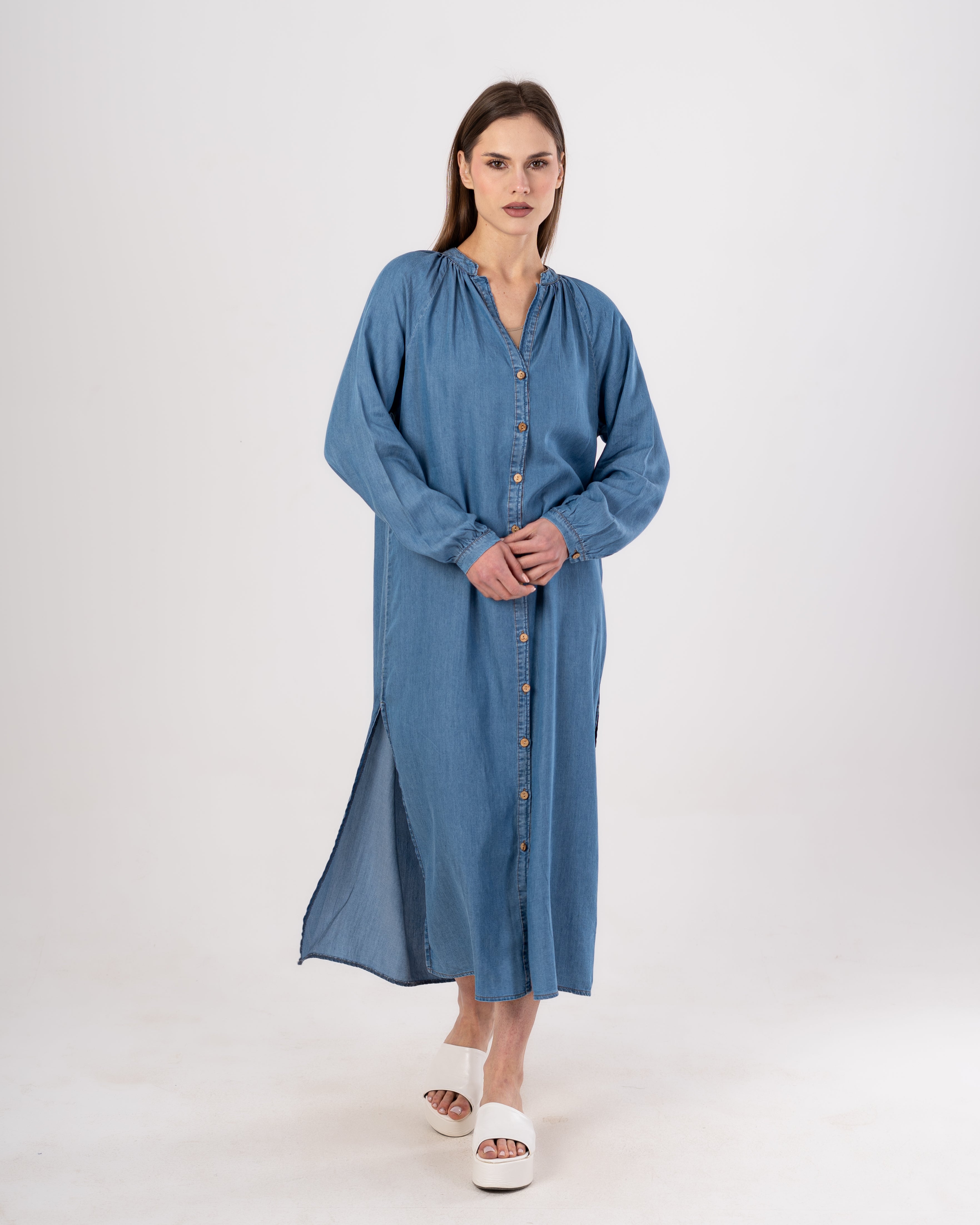 Plain Long - Denim Dress (Buttoned)