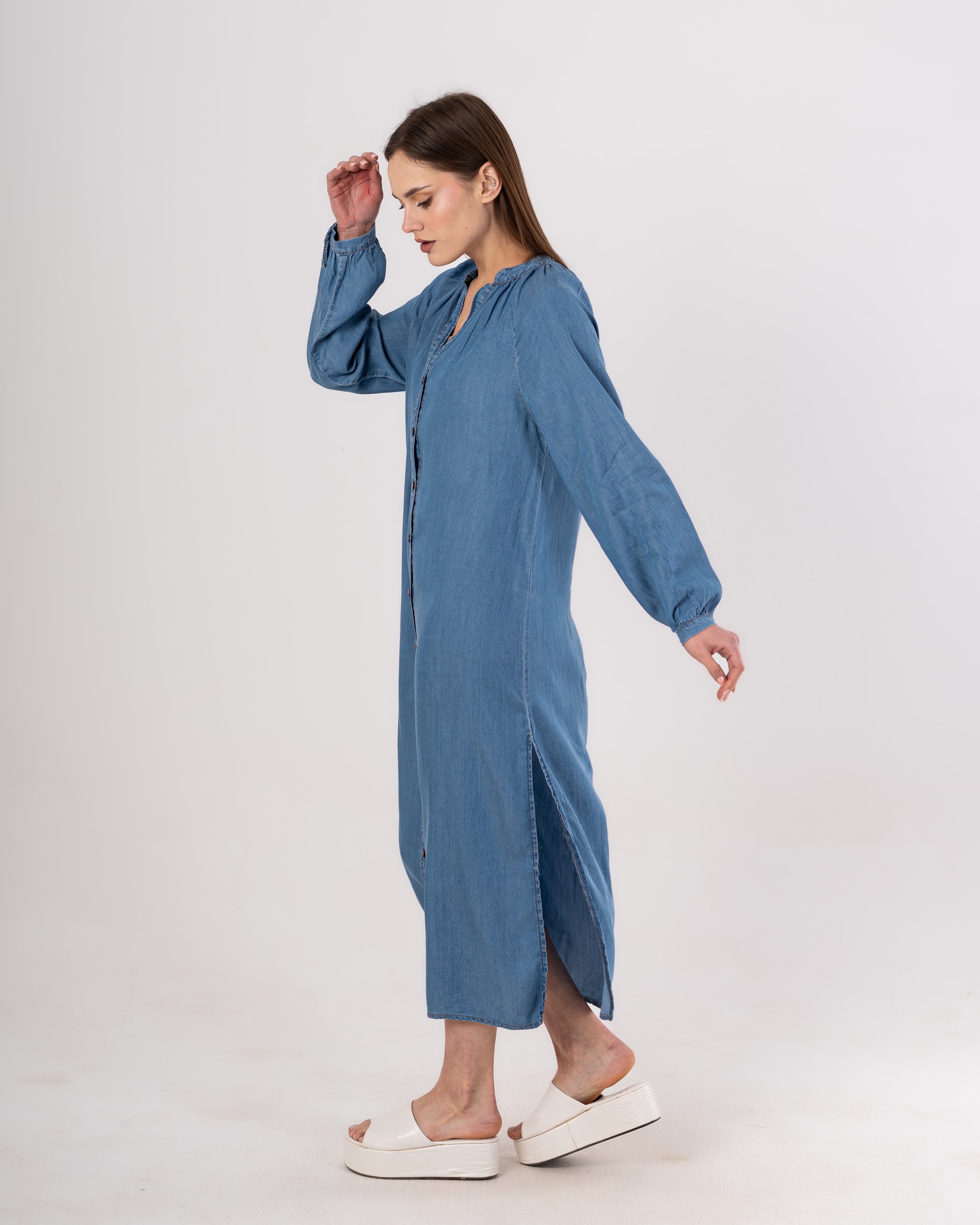 Plain Long - Denim Dress (Buttoned)