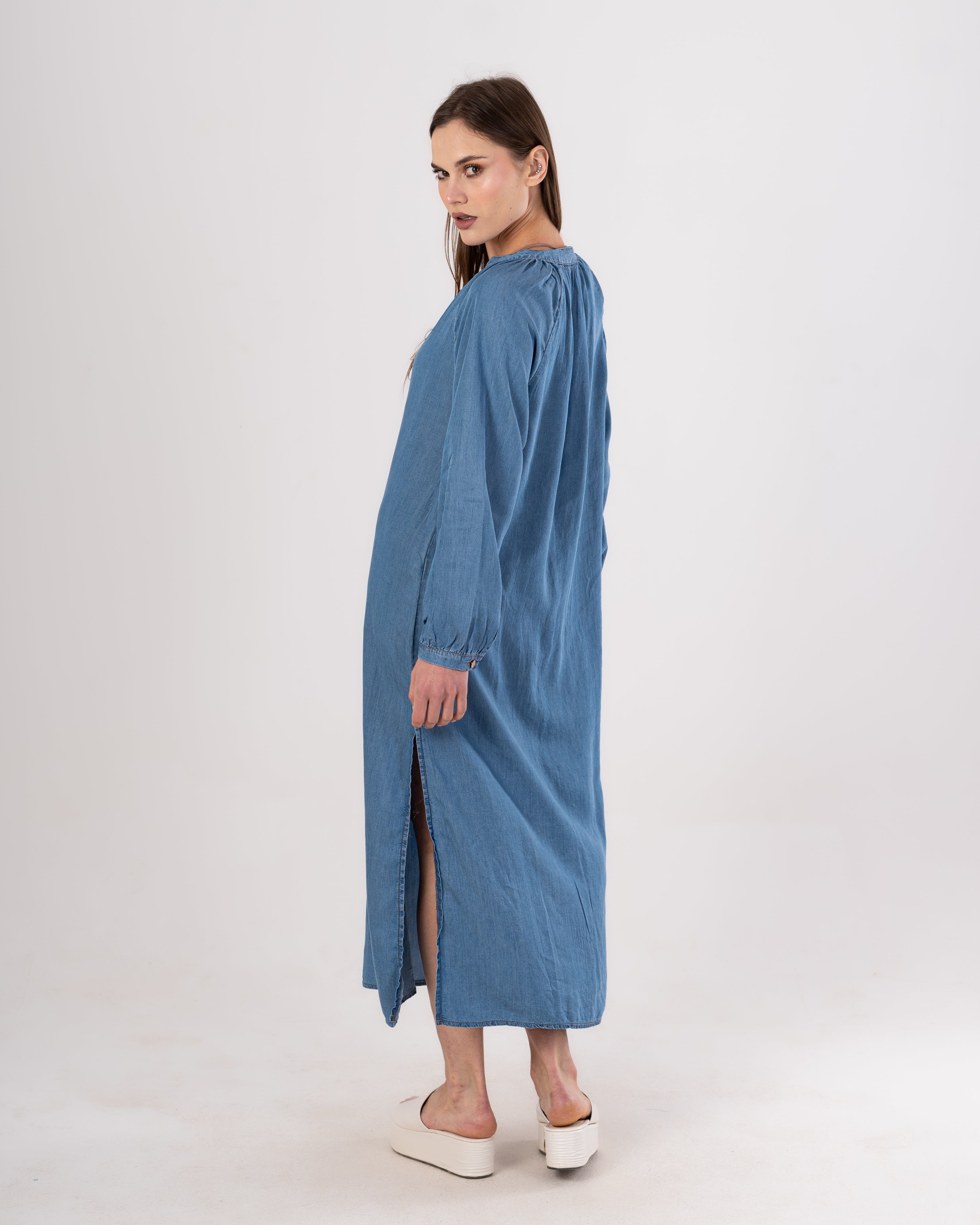 Plain Long - Denim Dress (Buttoned)