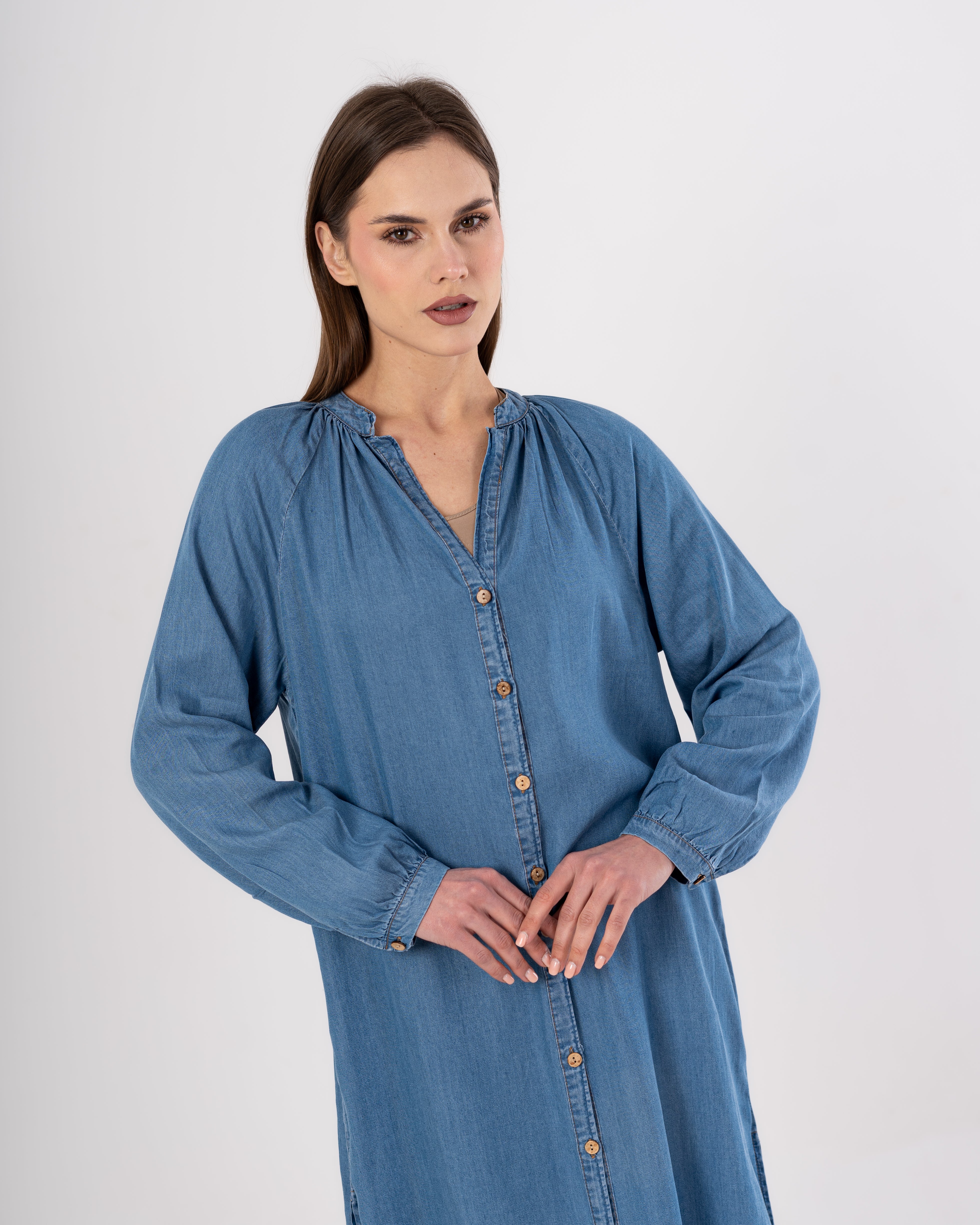 Plain Long - Denim Dress (Buttoned)