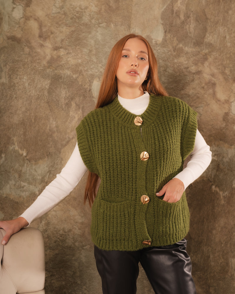 Knitwear Vest With Buttons - (Two-Pockets)