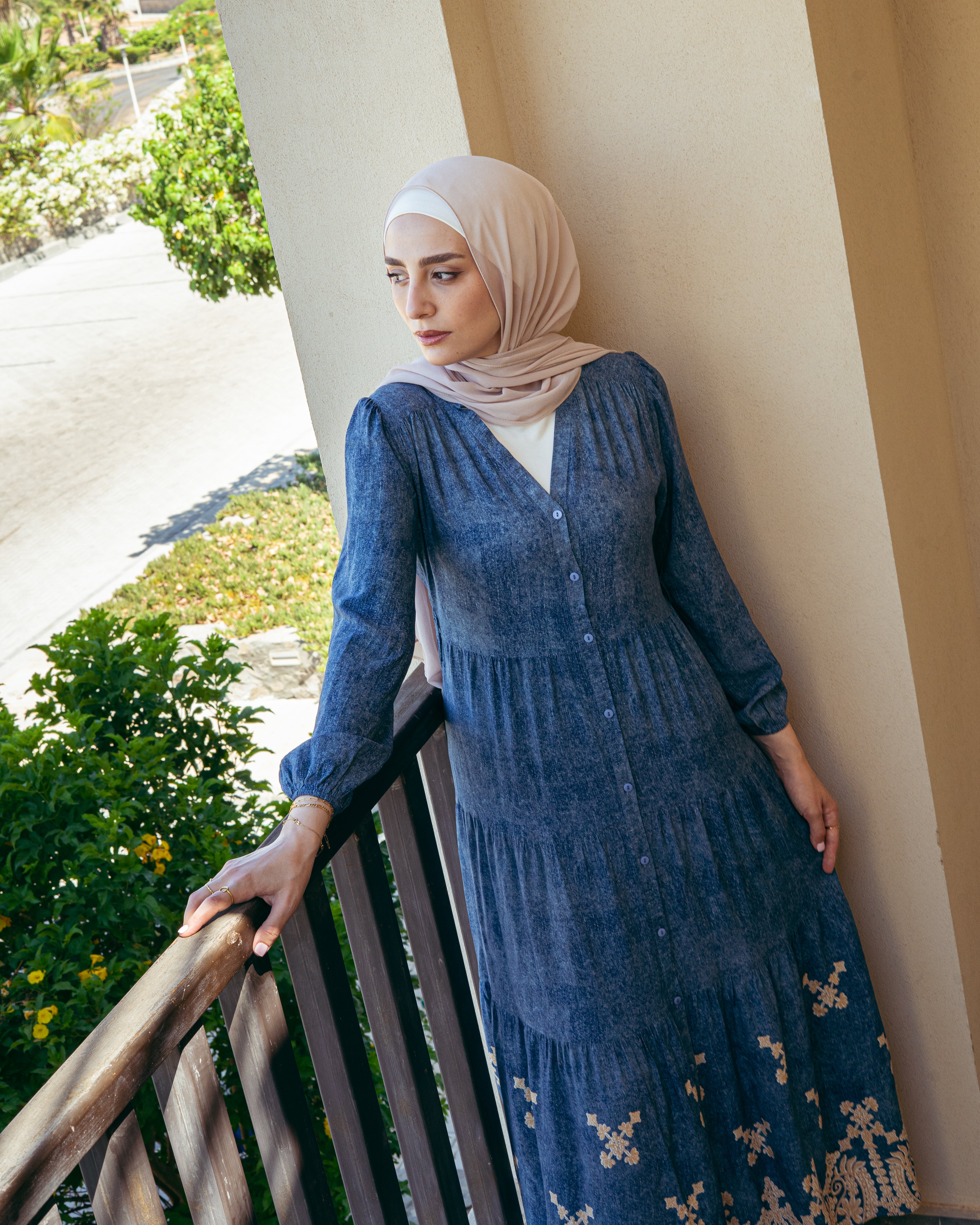 Long Dress – Floral Design ( Buttoned )