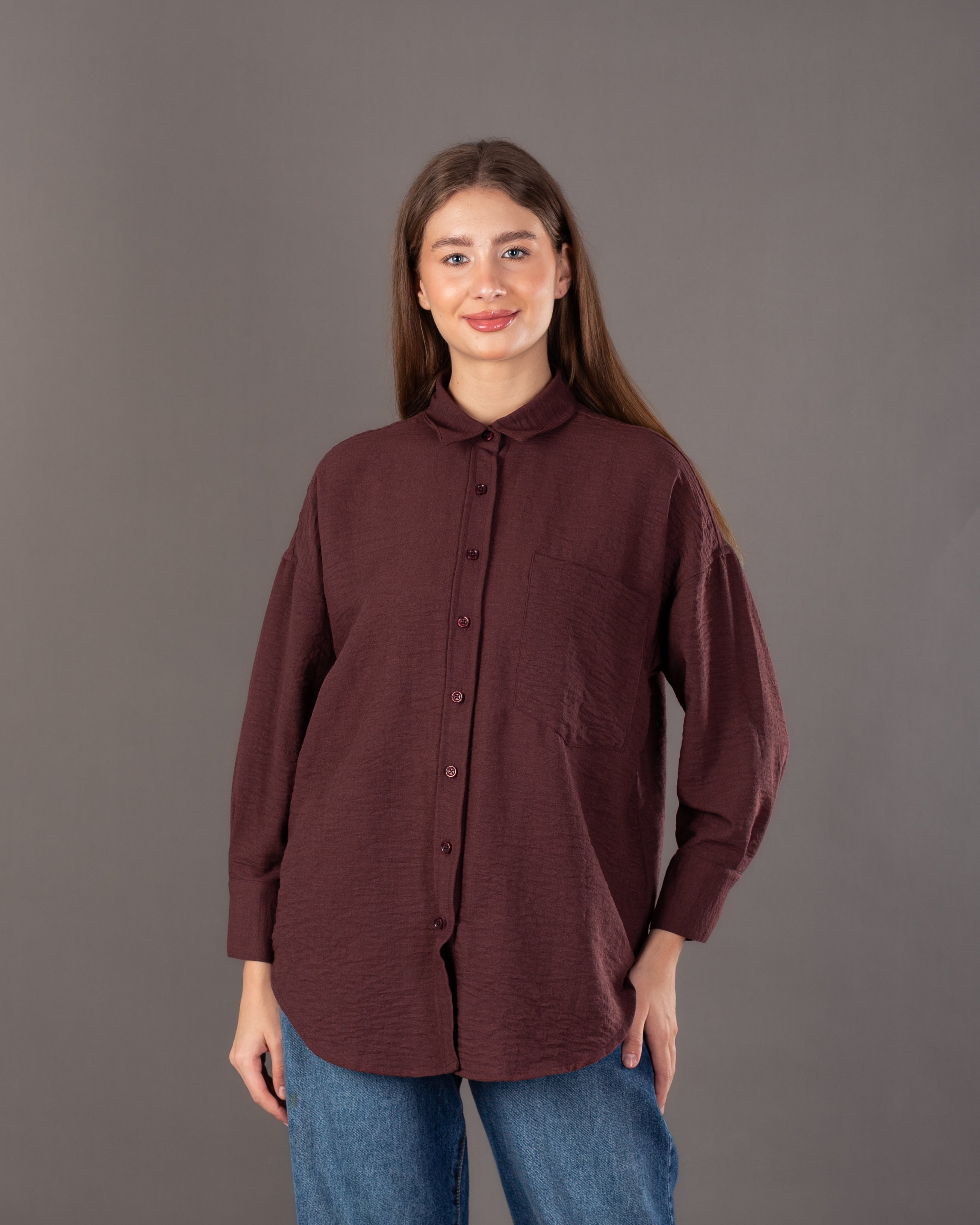 قميص كتان سادة - بجيب صدر كبير