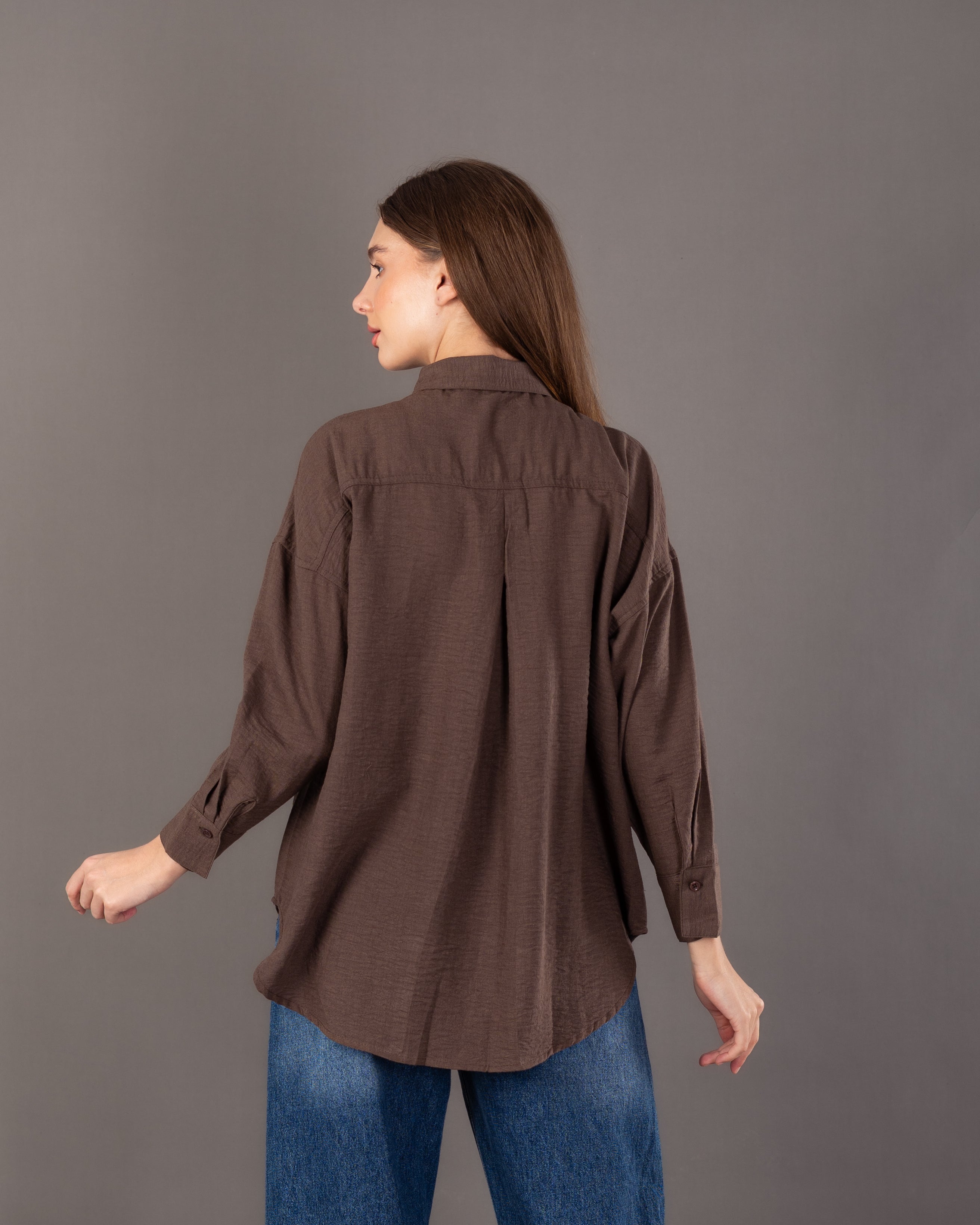 قميص كتان سادة - بجيب صدر كبير