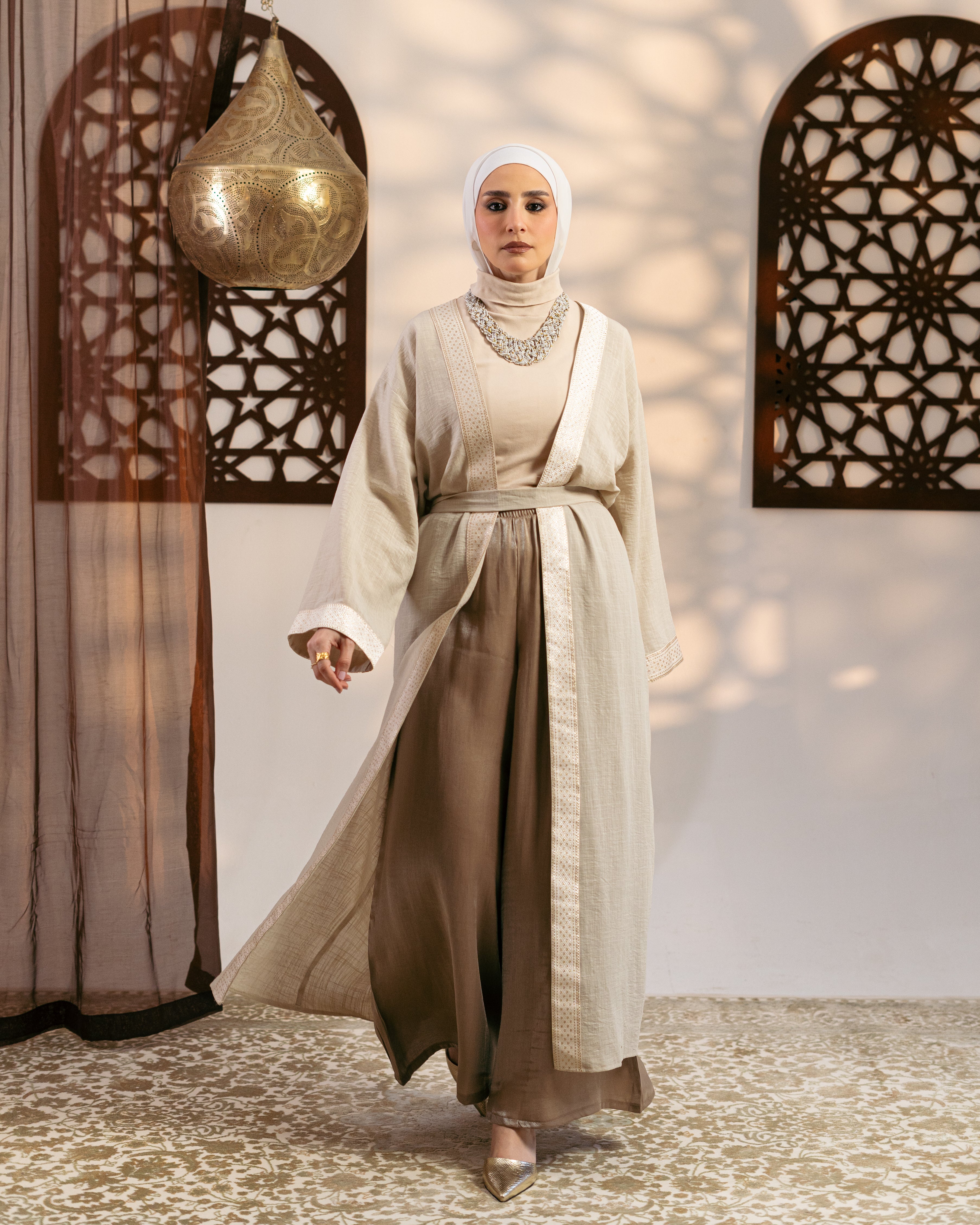 Long Caftan - With Belt (Embroidered Stripe)