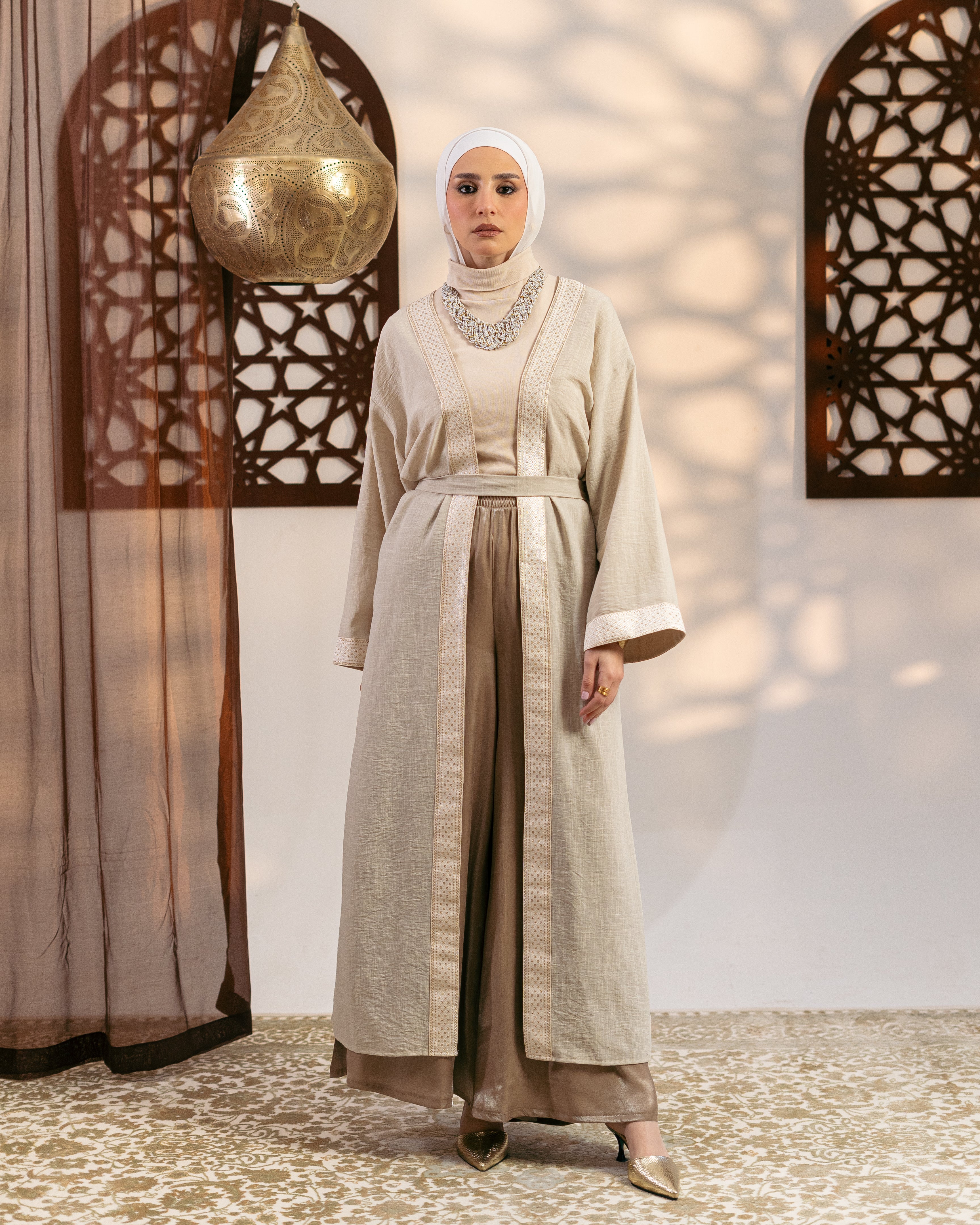 Long Caftan - With Belt (Embroidered Stripe)