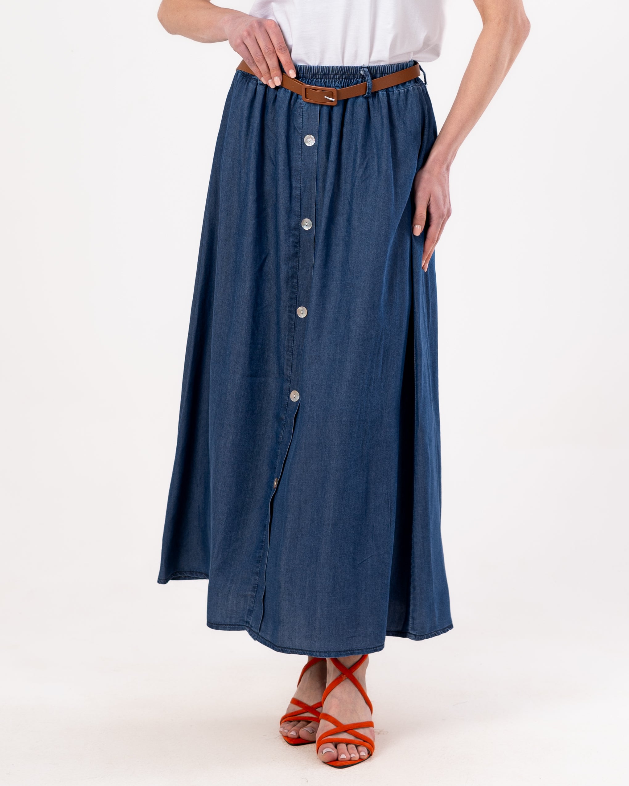 Denim Skirt - With Leather Belt