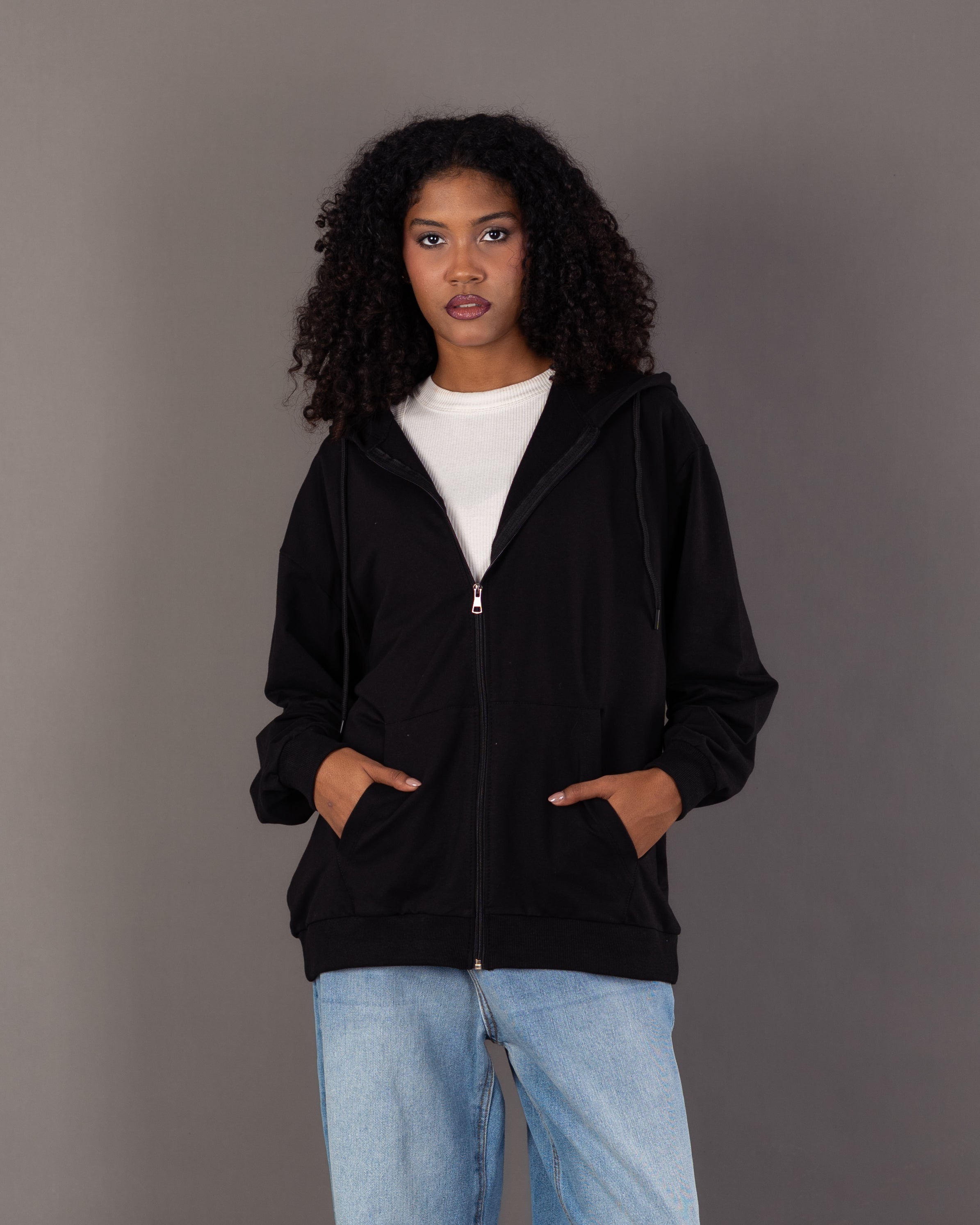 Plain Zip Up - Sweatshirt