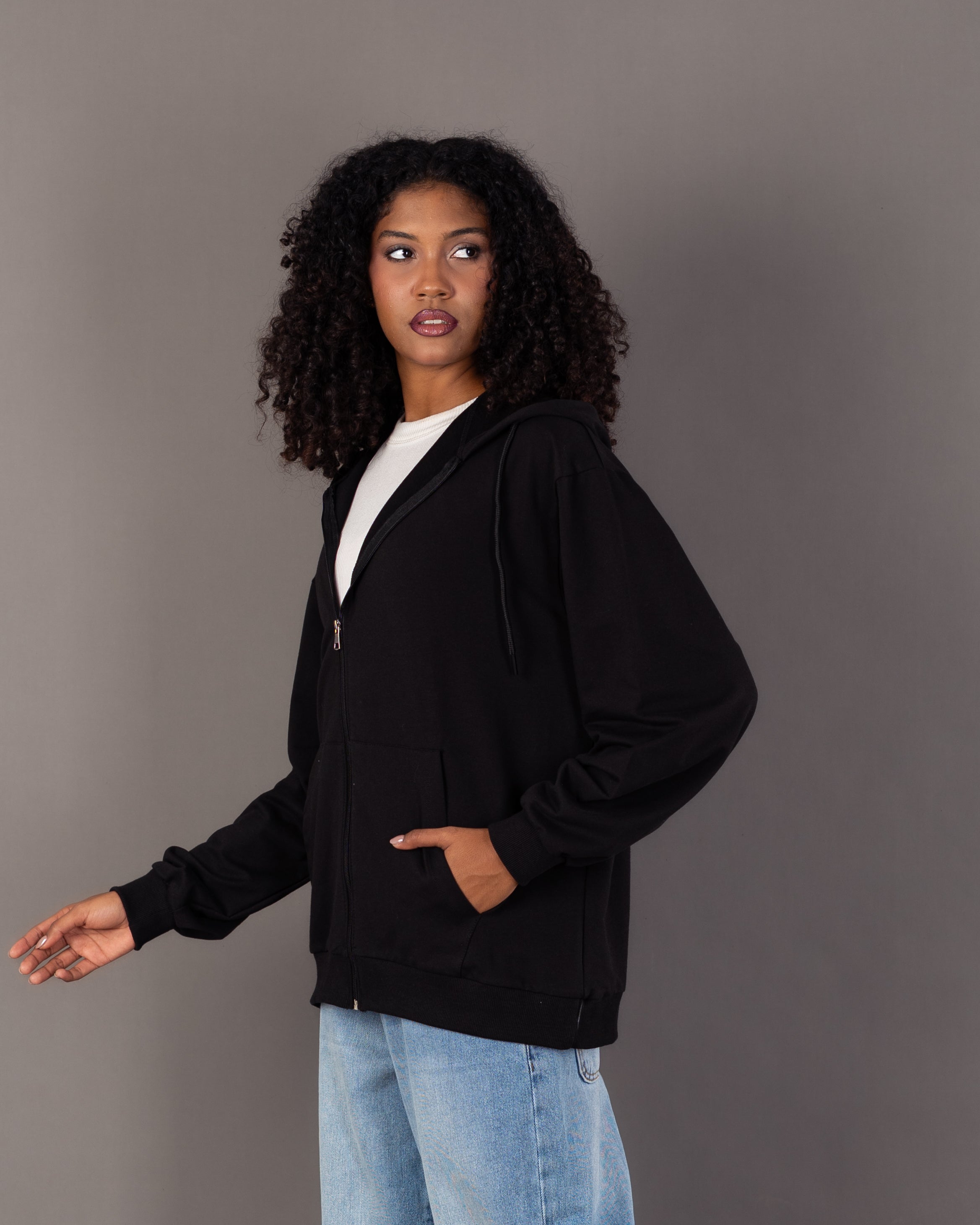 Plain Zip Up - Sweatshirt