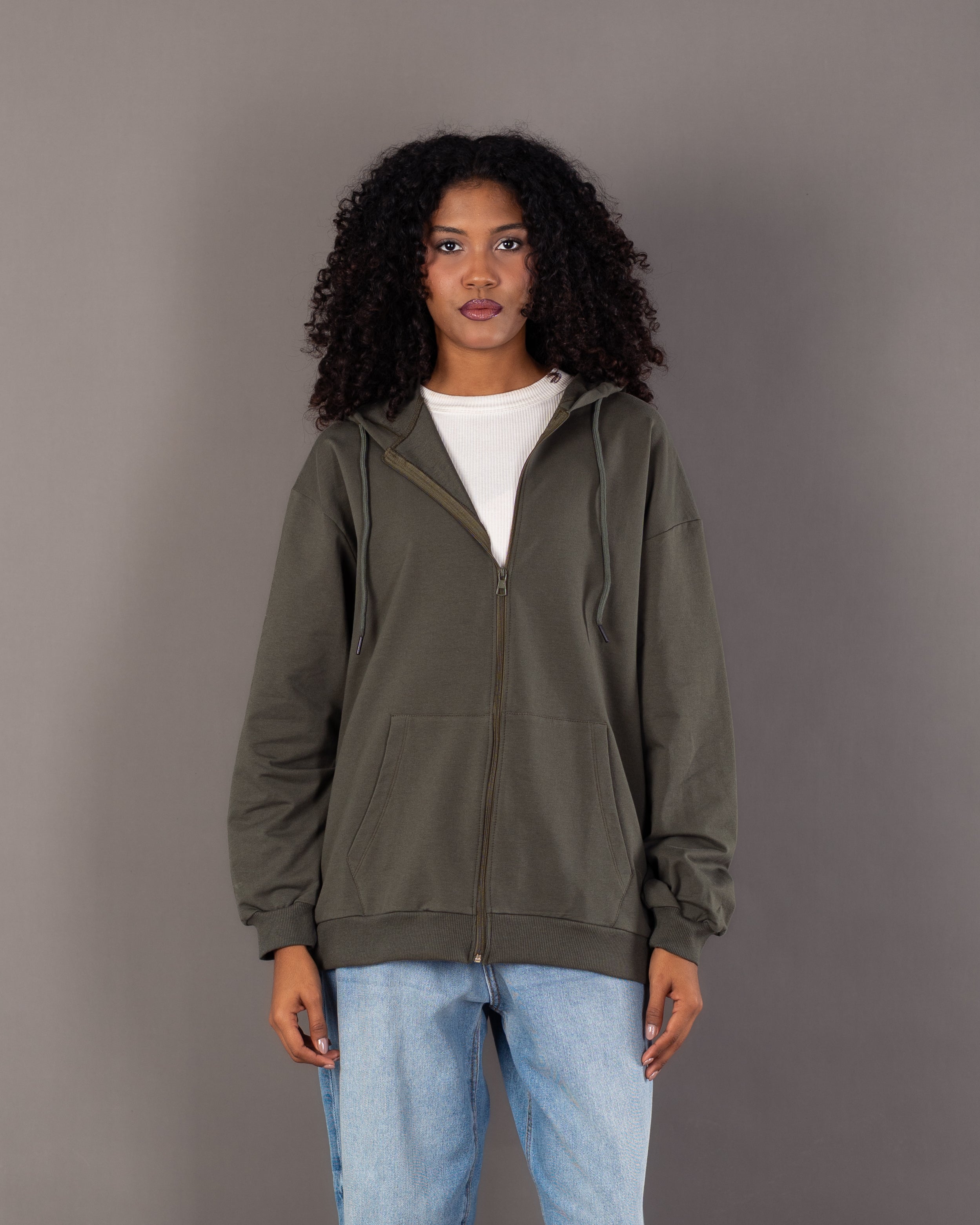 Plain Zip Up - Sweatshirt