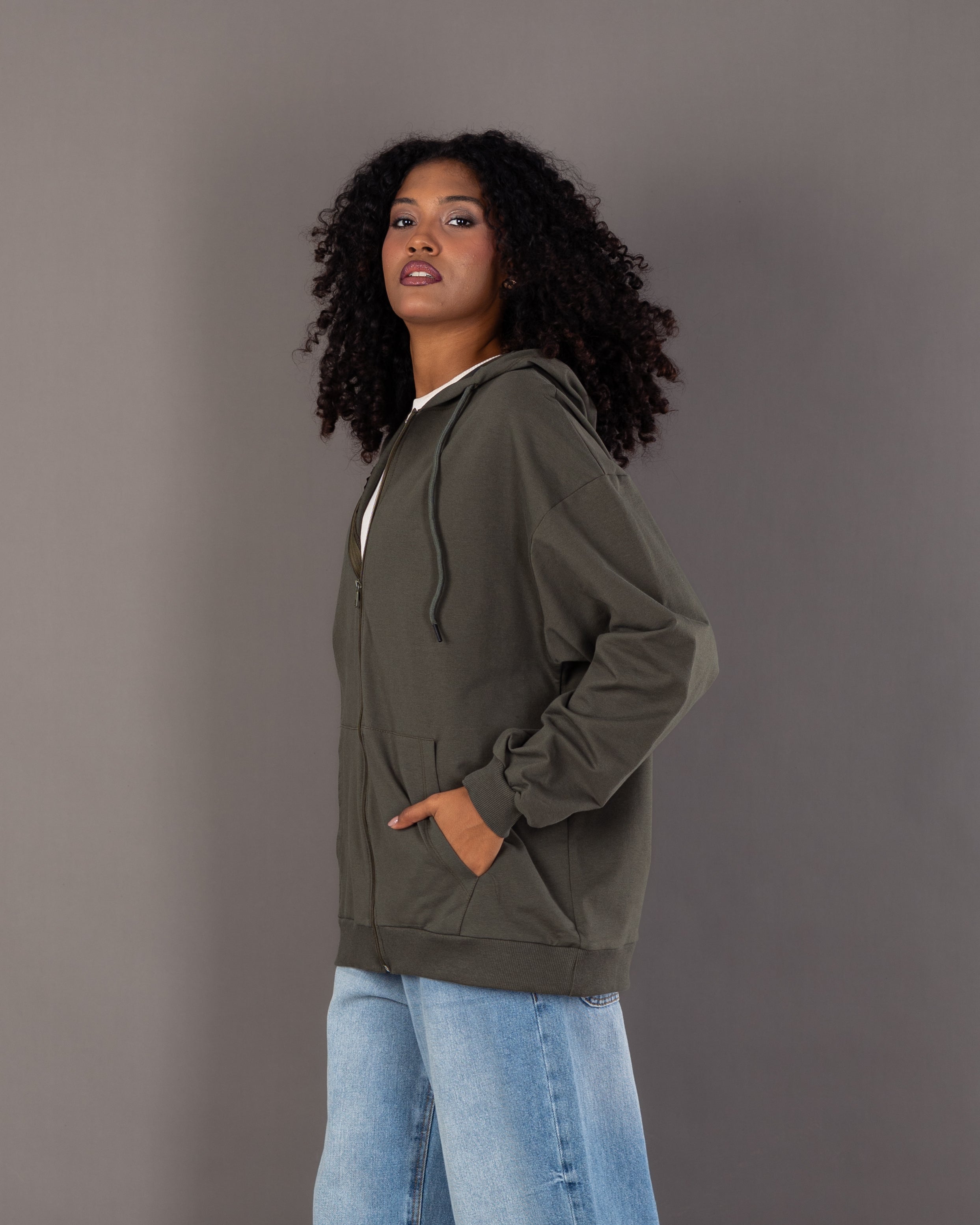 Plain Zip Up - Sweatshirt