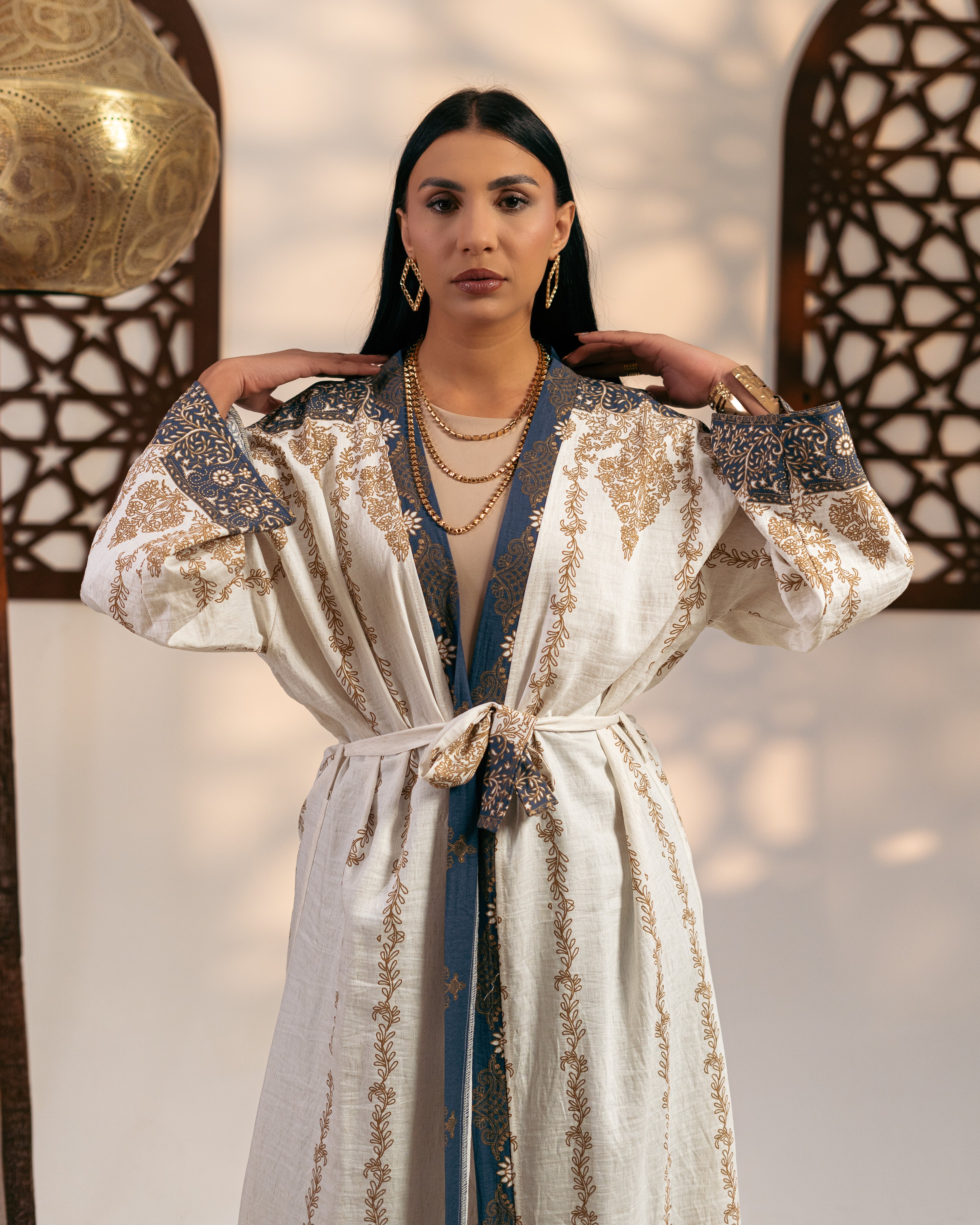 Caftan With Belt - ( Floral Pattern ) Embroidery