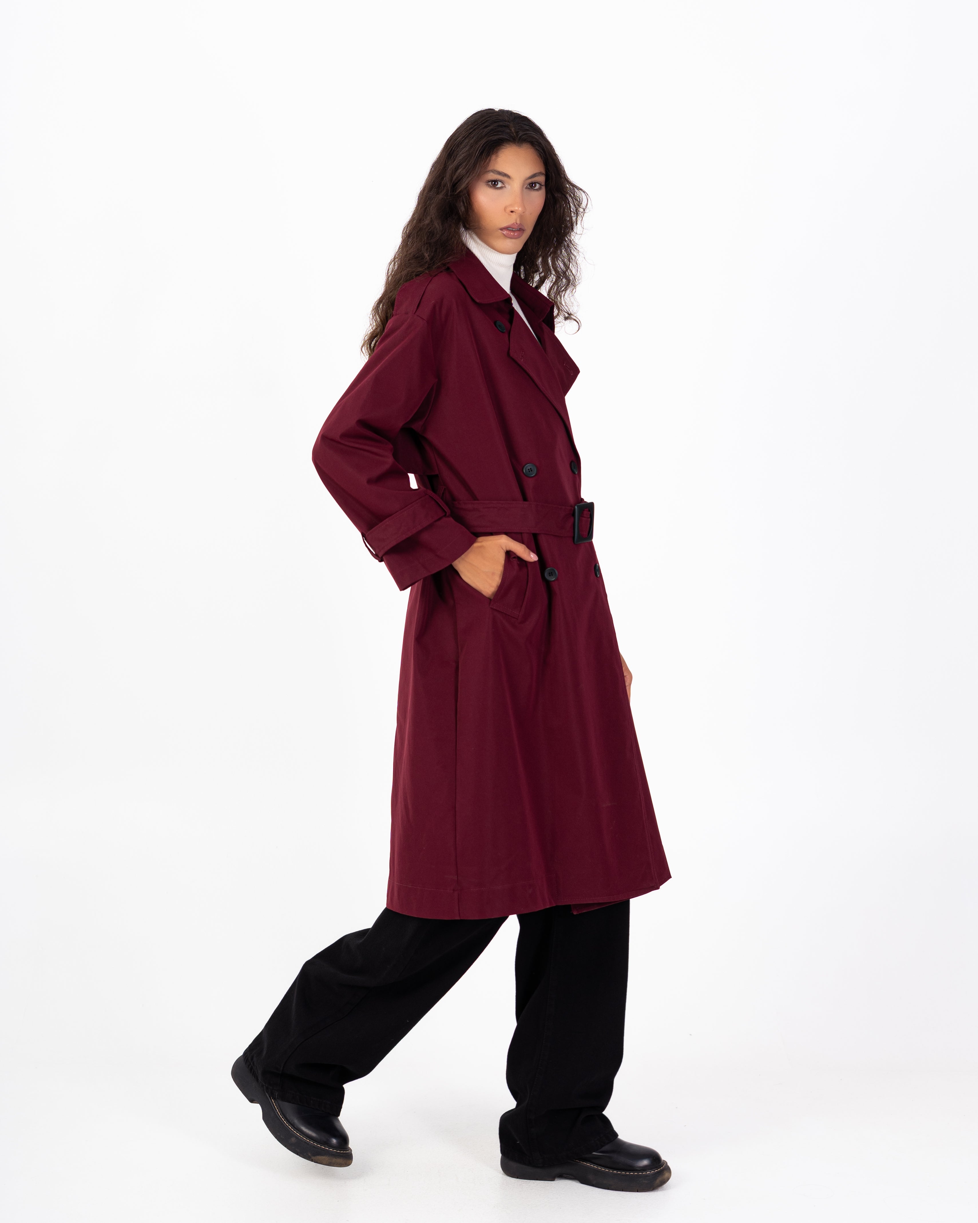 معطف ترنش من الجبردين – طويل مع حزام