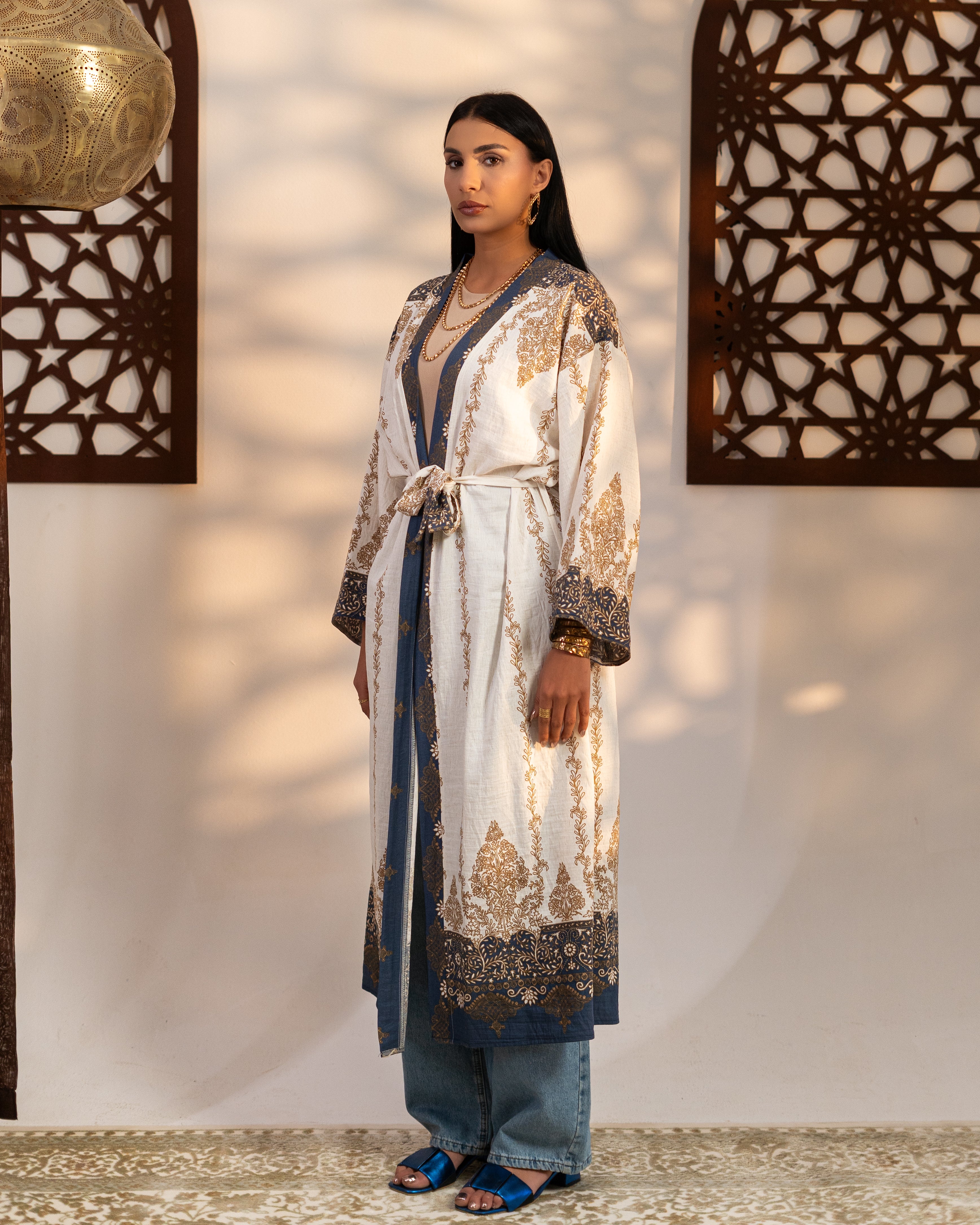 Caftan With Belt - ( Floral Pattern ) Embroidery