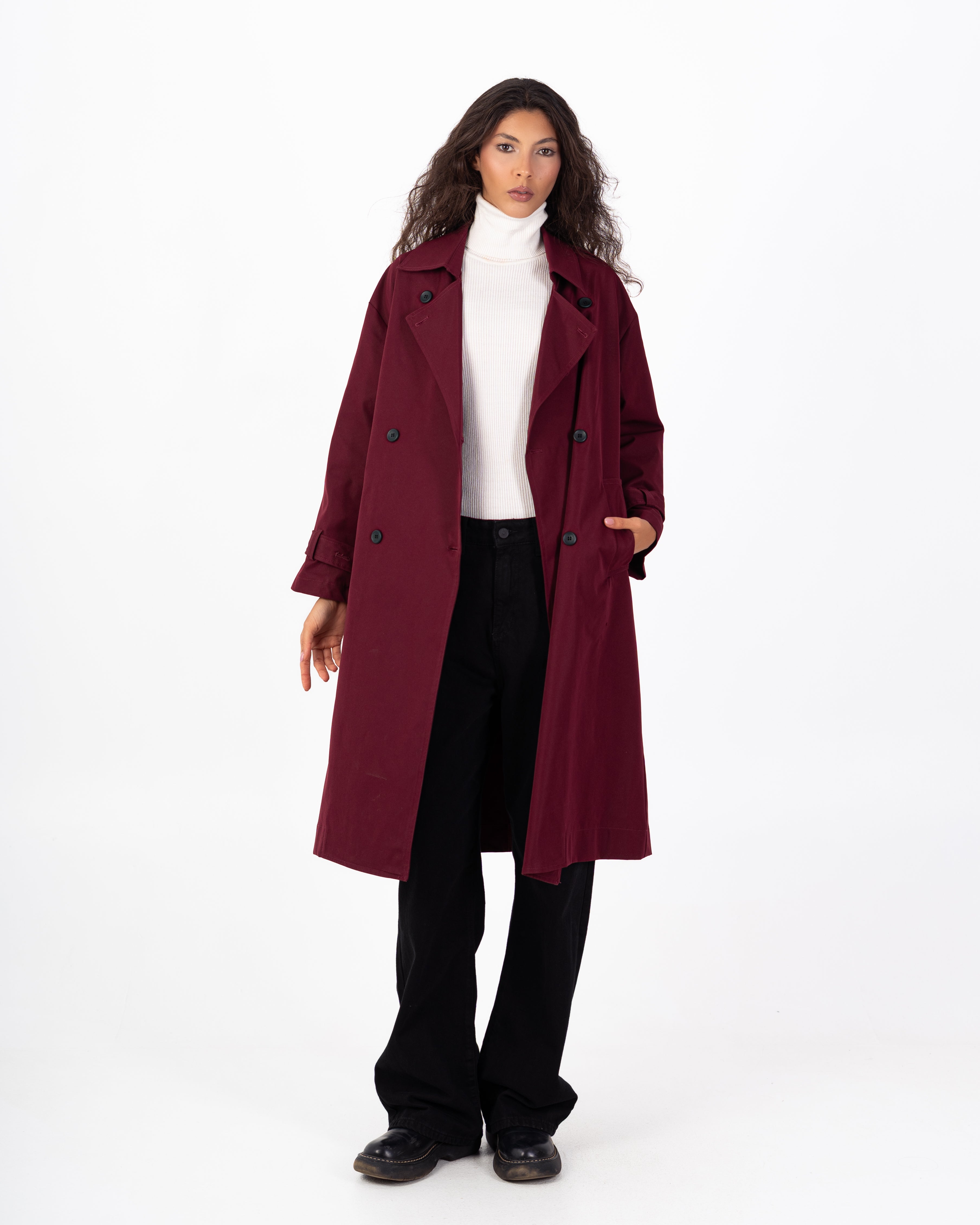 معطف ترنش من الجبردين – طويل مع حزام