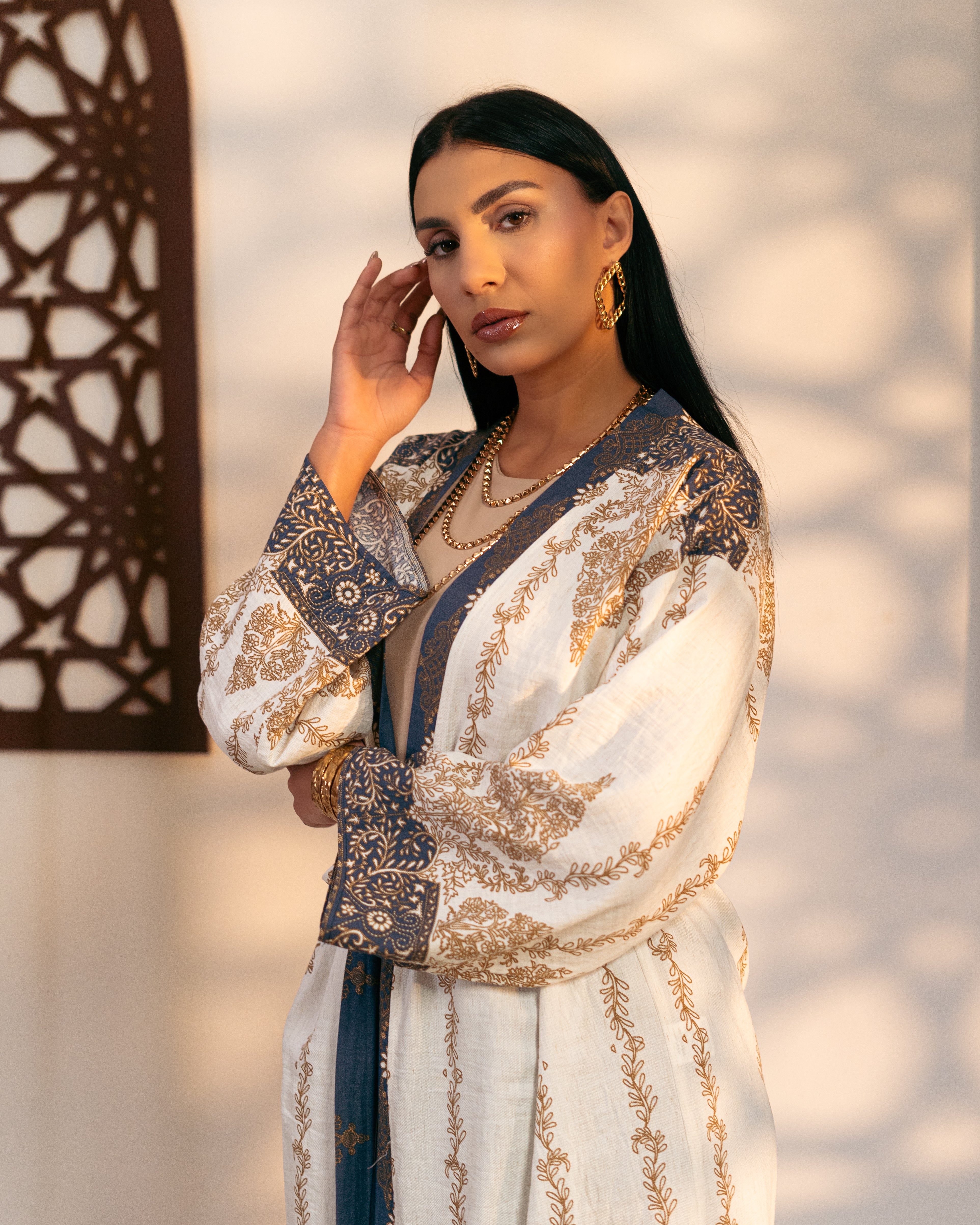 Caftan With Belt - ( Floral Pattern ) Embroidery