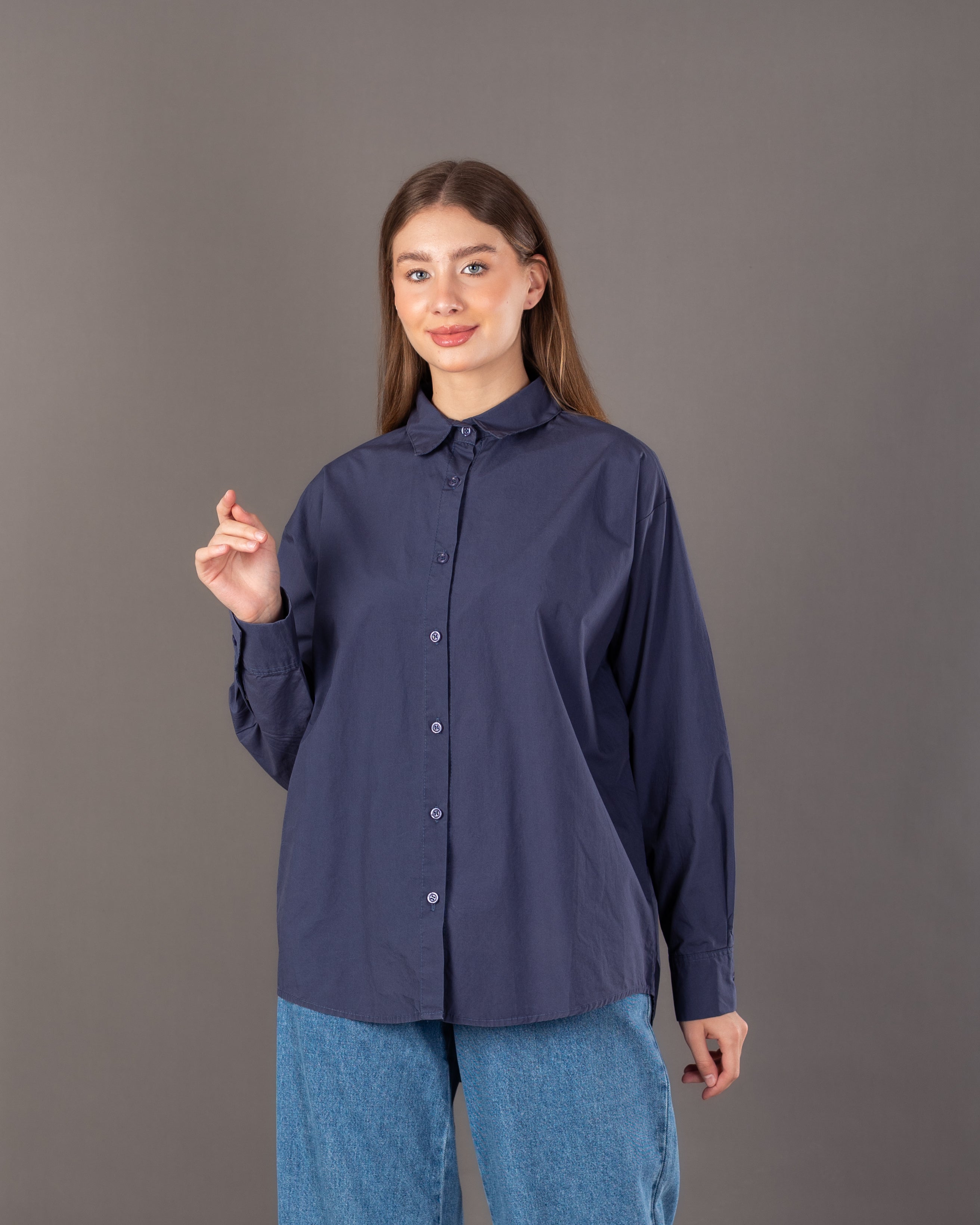 Long Plain Shirt - With Colored Buttons