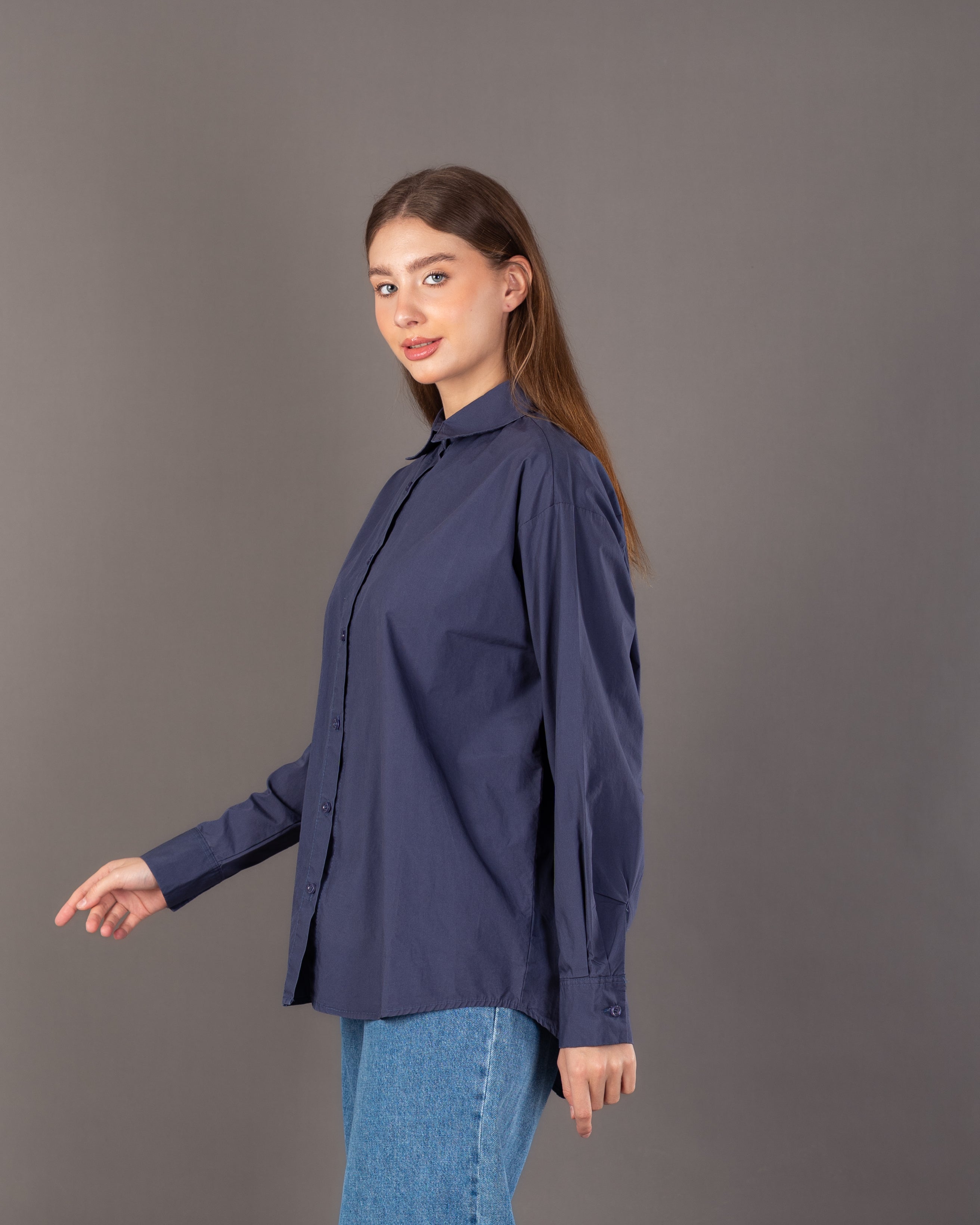 Long Plain Shirt - With Colored Buttons