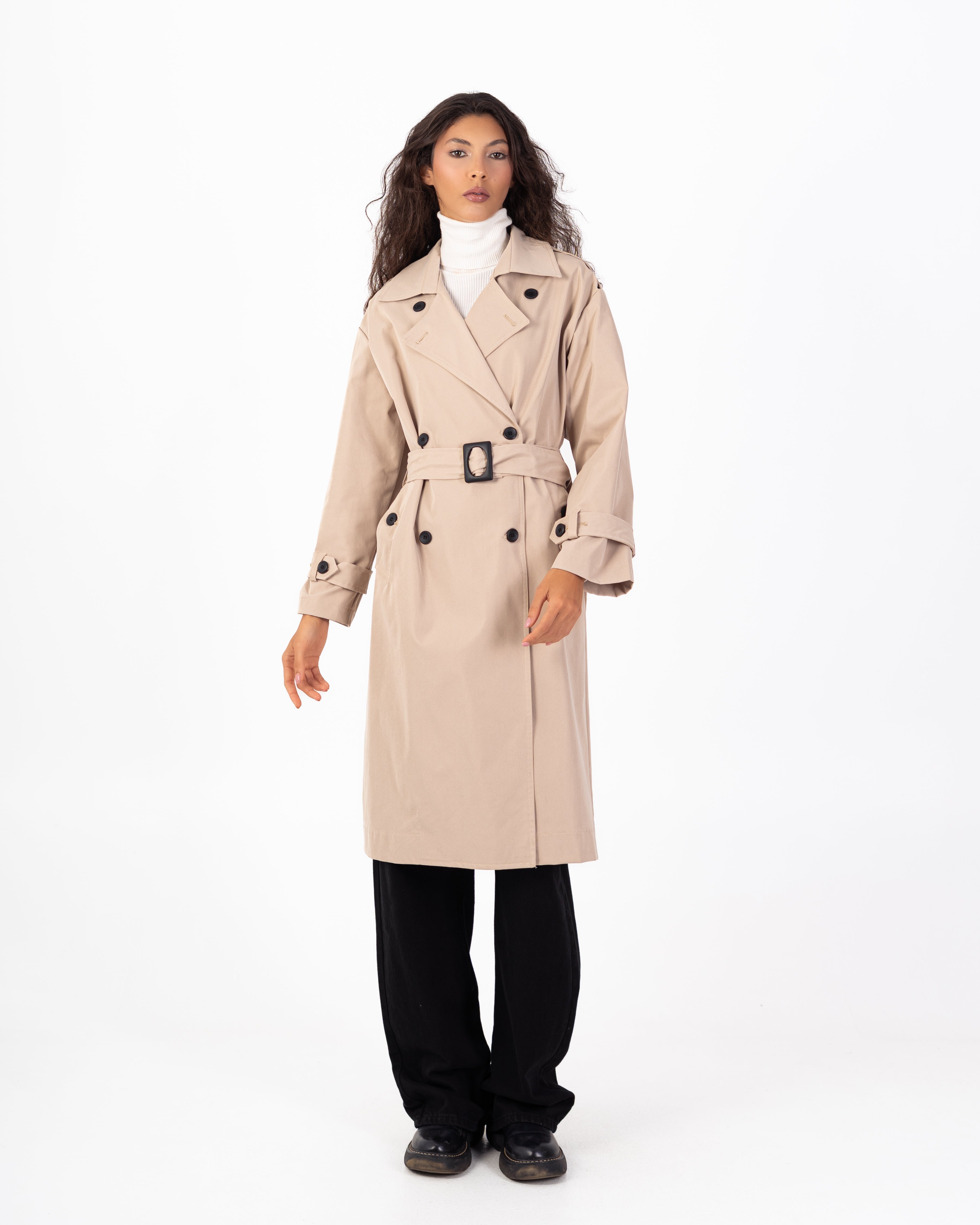 معطف ترنش من الجبردين – طويل مع حزام