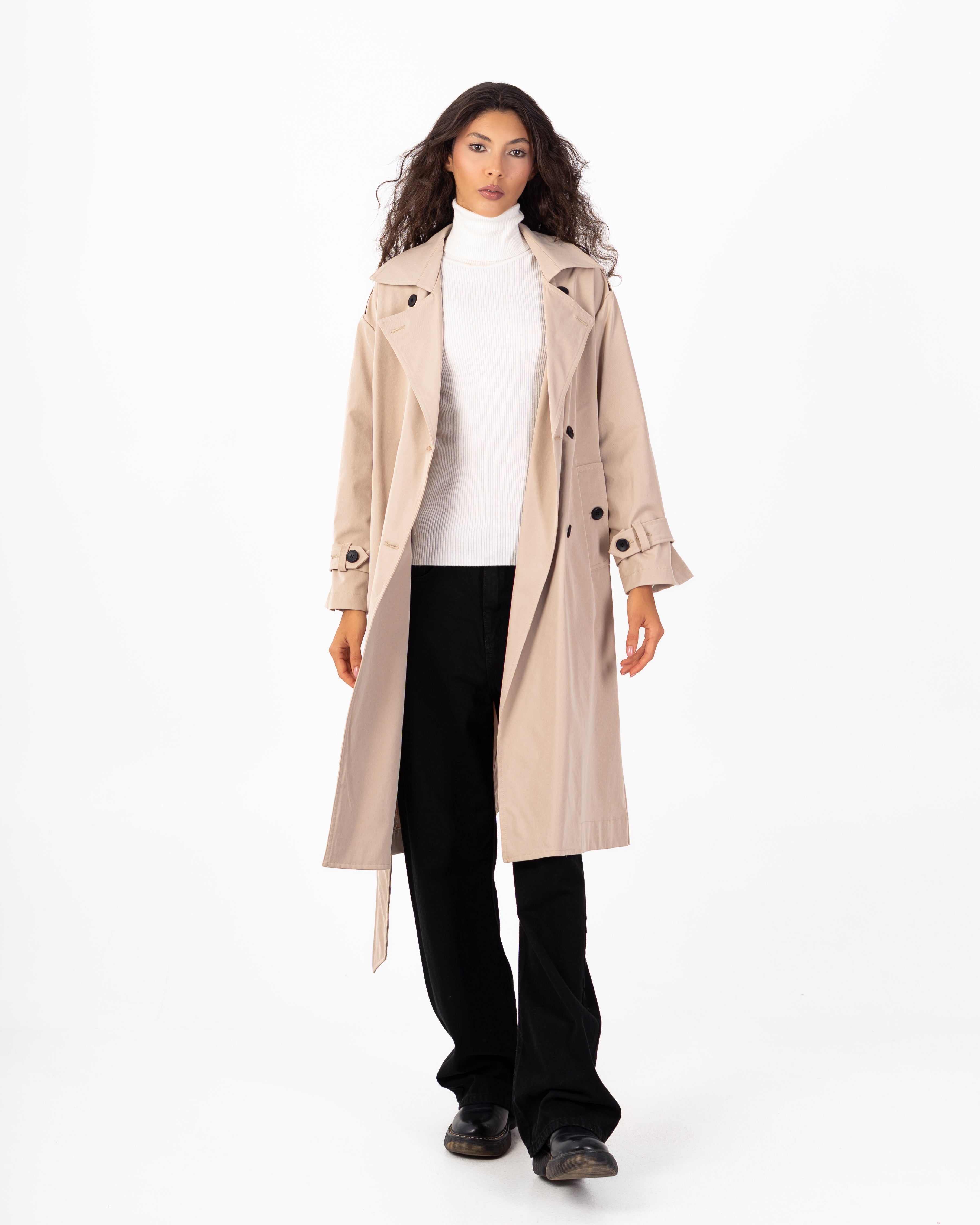 معطف ترنش من الجبردين – طويل مع حزام