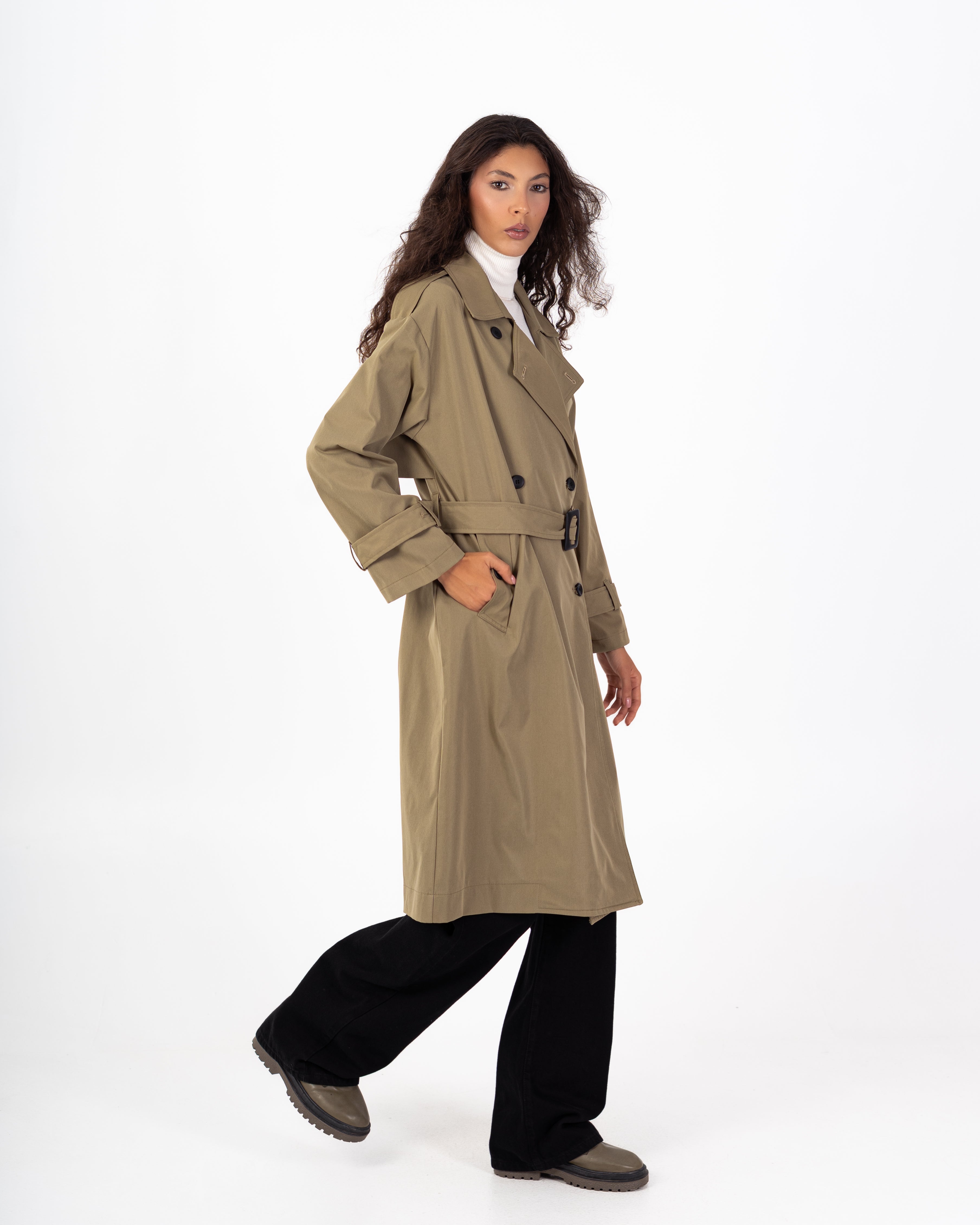 معطف ترنش من الجبردين – طويل مع حزام