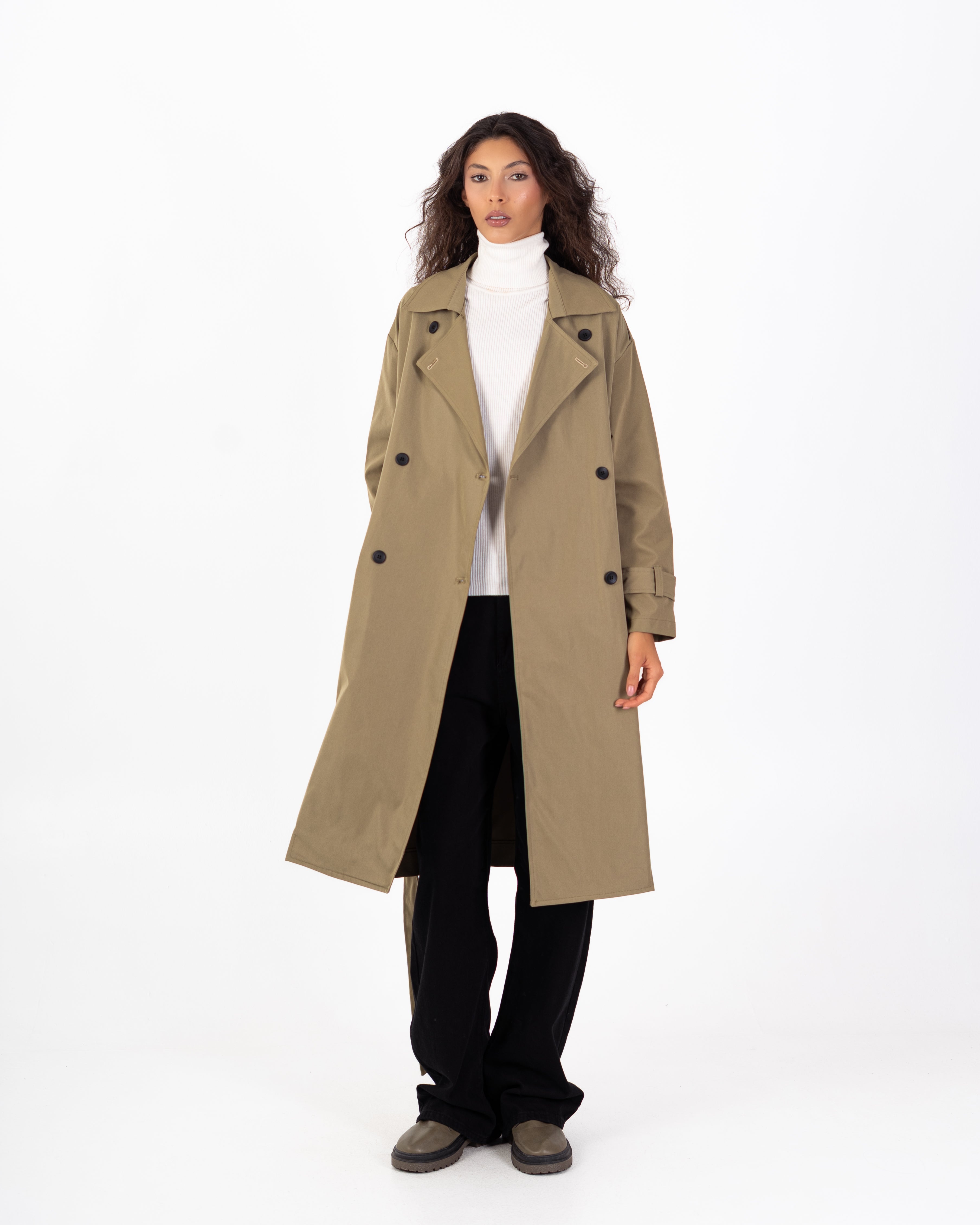 معطف ترنش من الجبردين – طويل مع حزام