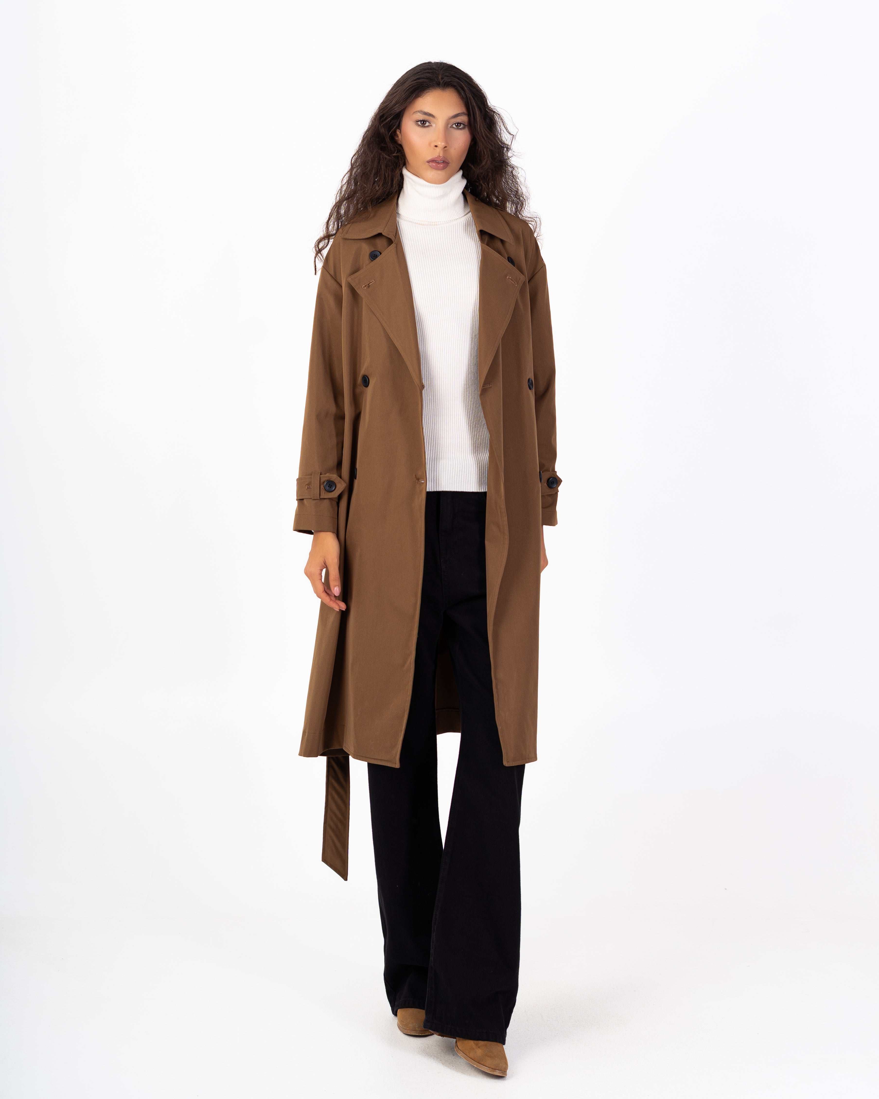 معطف ترنش من الجبردين – طويل مع حزام