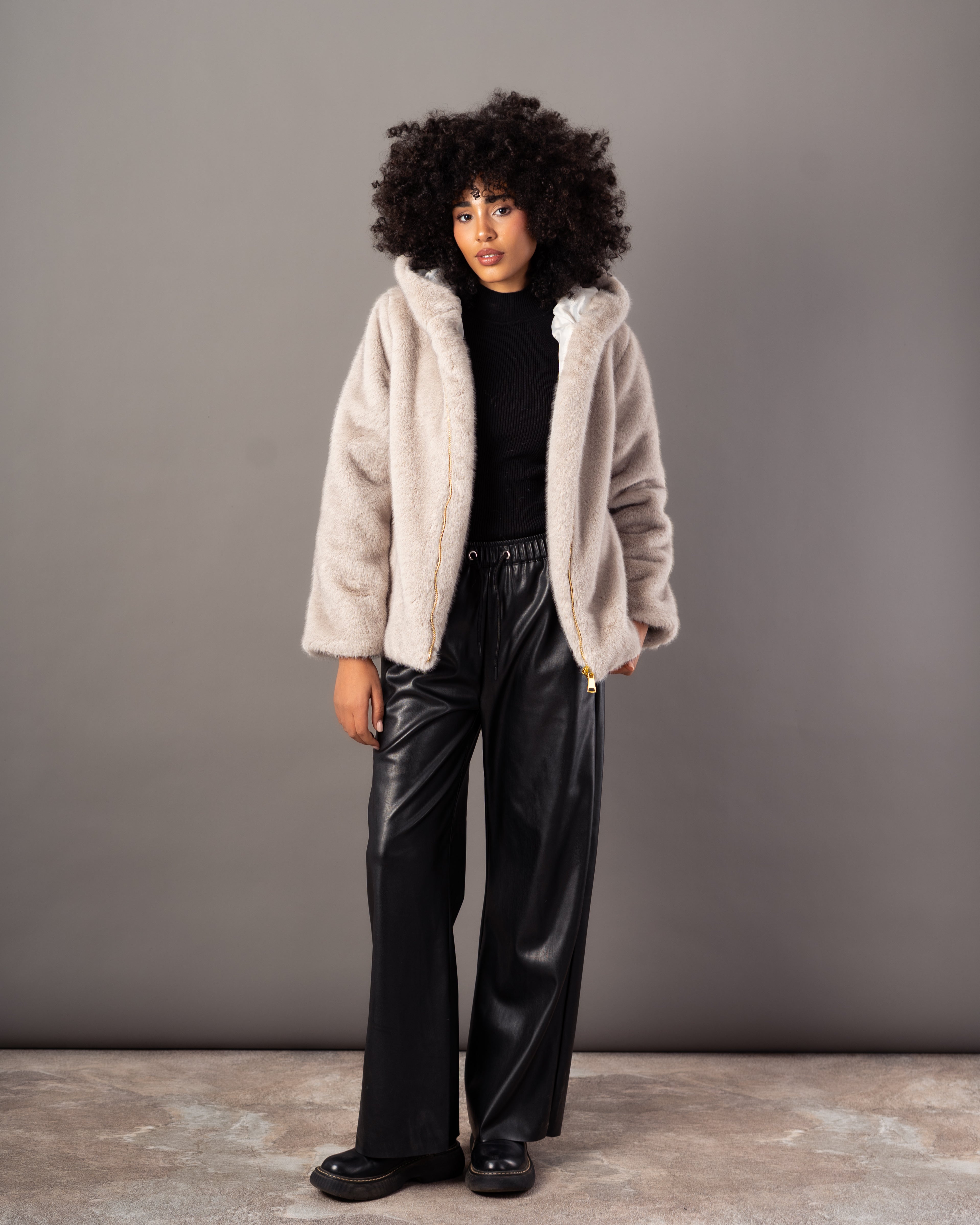Plain Fur Jacket – Hooded Zipper (Soft Fur)