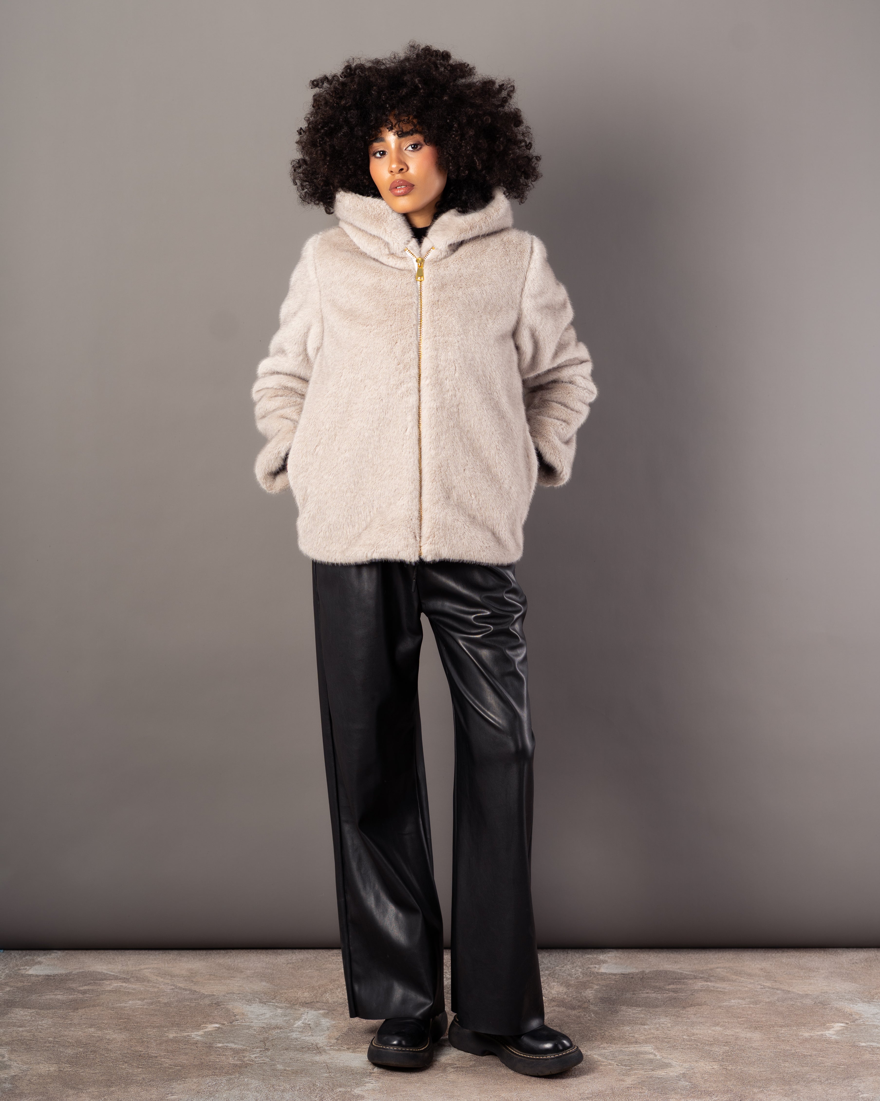 Plain Fur Jacket – Hooded Zipper (Soft Fur)
