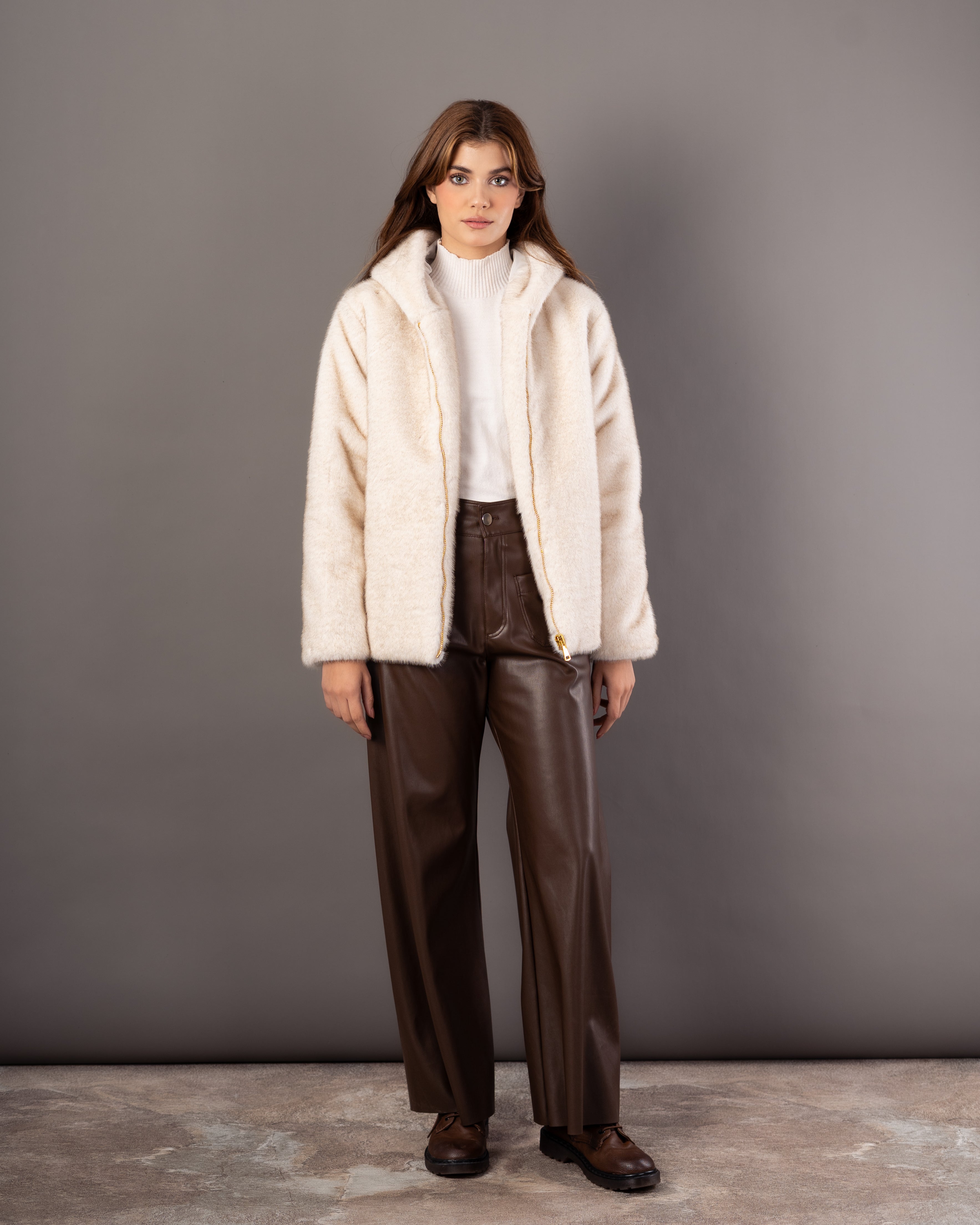 Plain Fur Jacket – Hooded Zipper (Soft Fur)