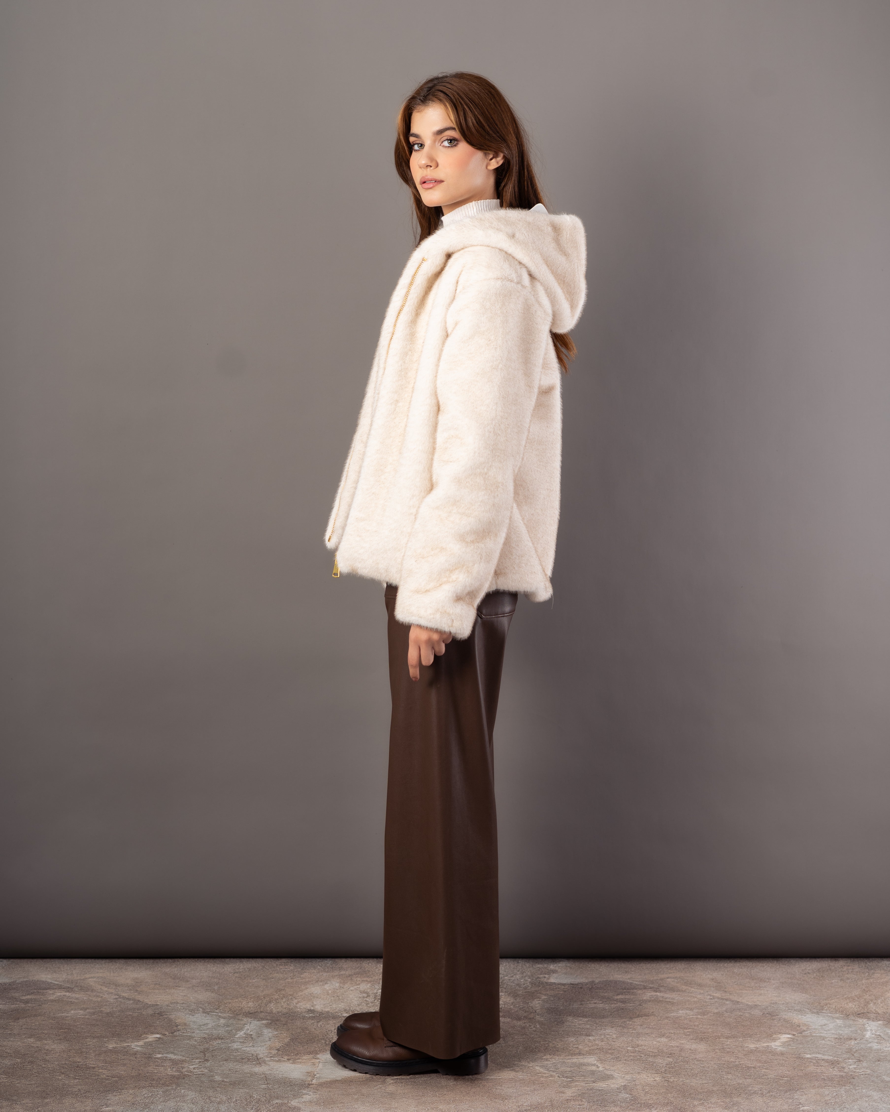 Plain Fur Jacket – Hooded Zipper (Soft Fur)