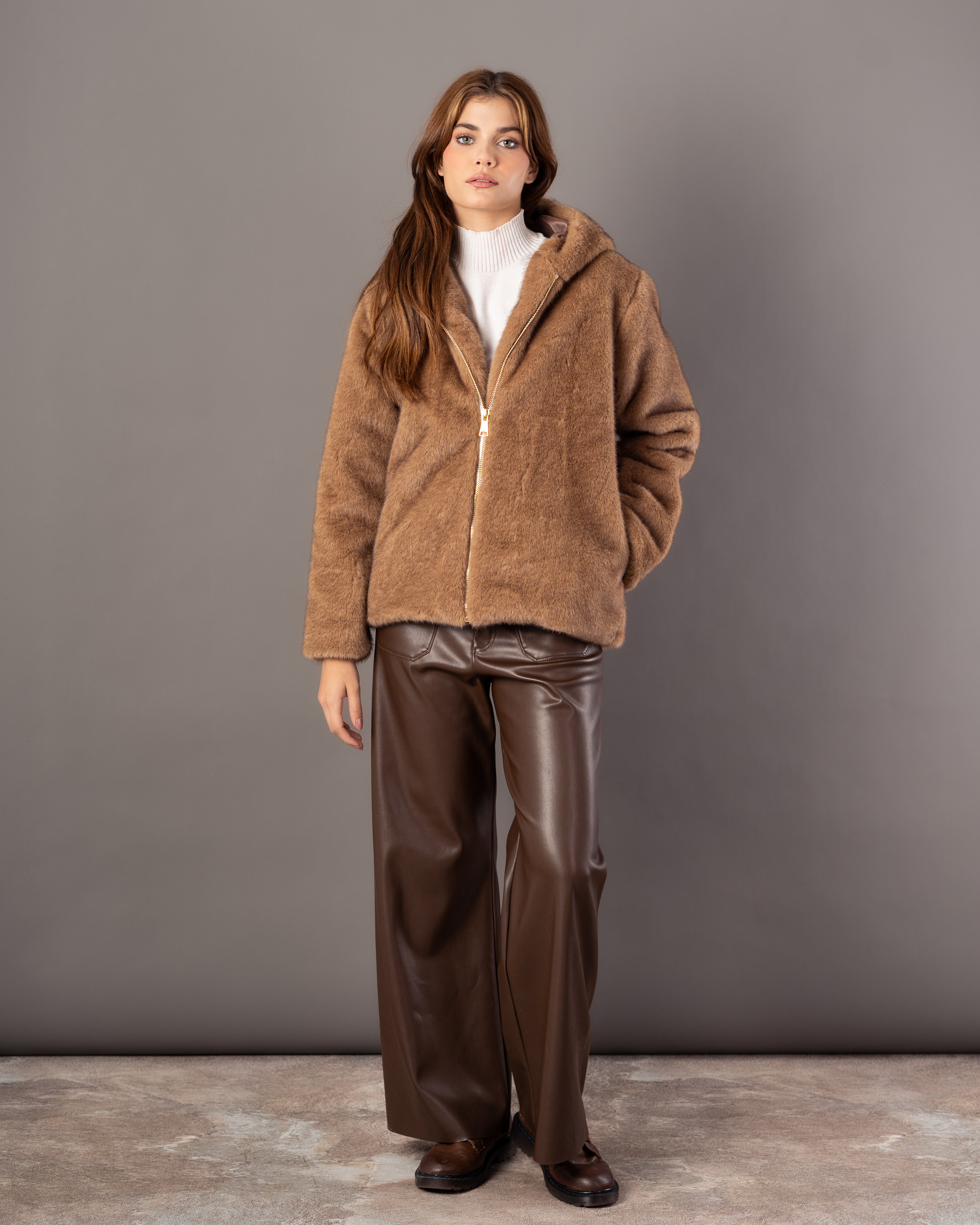 Plain Fur Jacket – Hooded Zipper (Soft Fur)