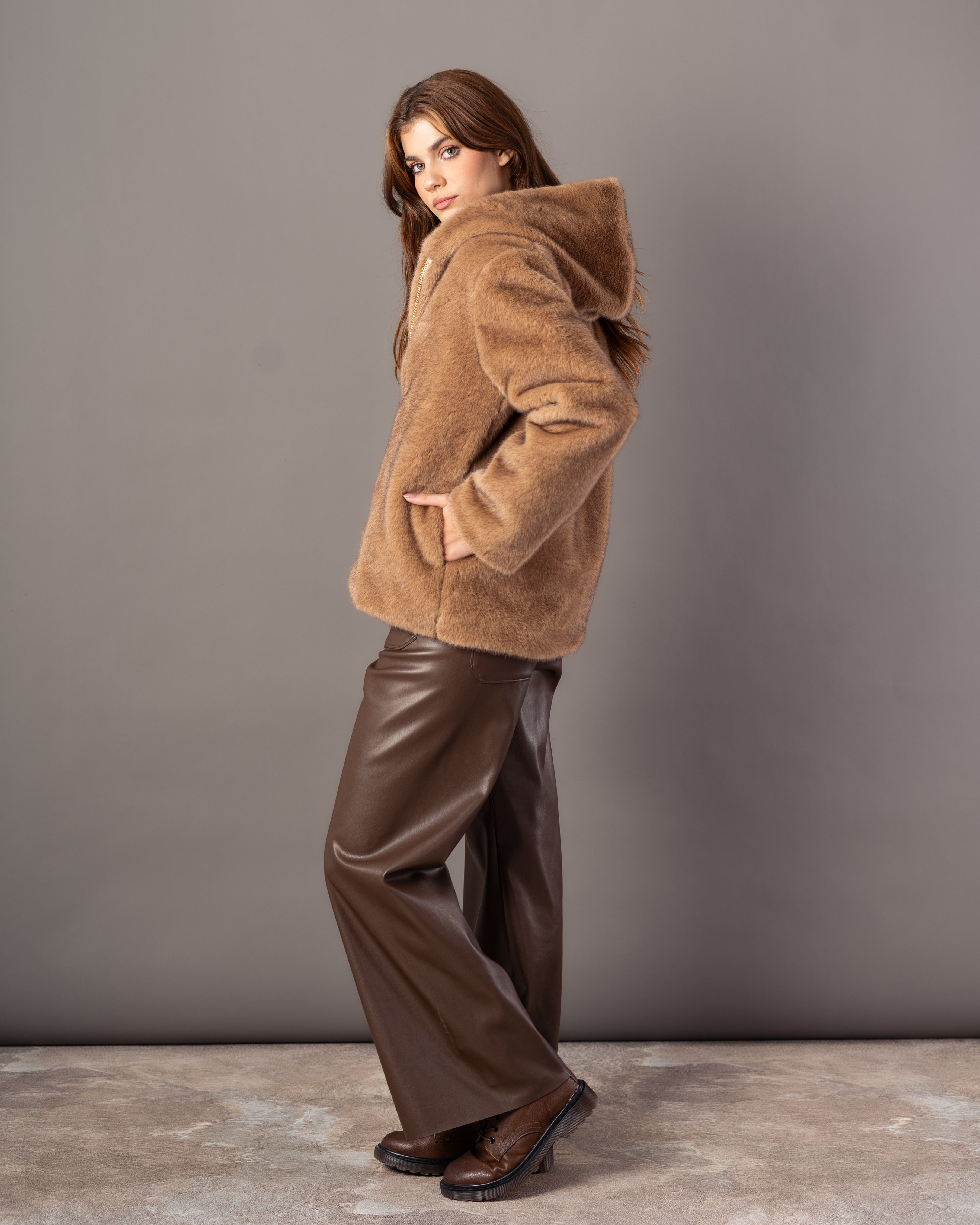 Plain Fur Jacket – Hooded Zipper (Soft Fur)