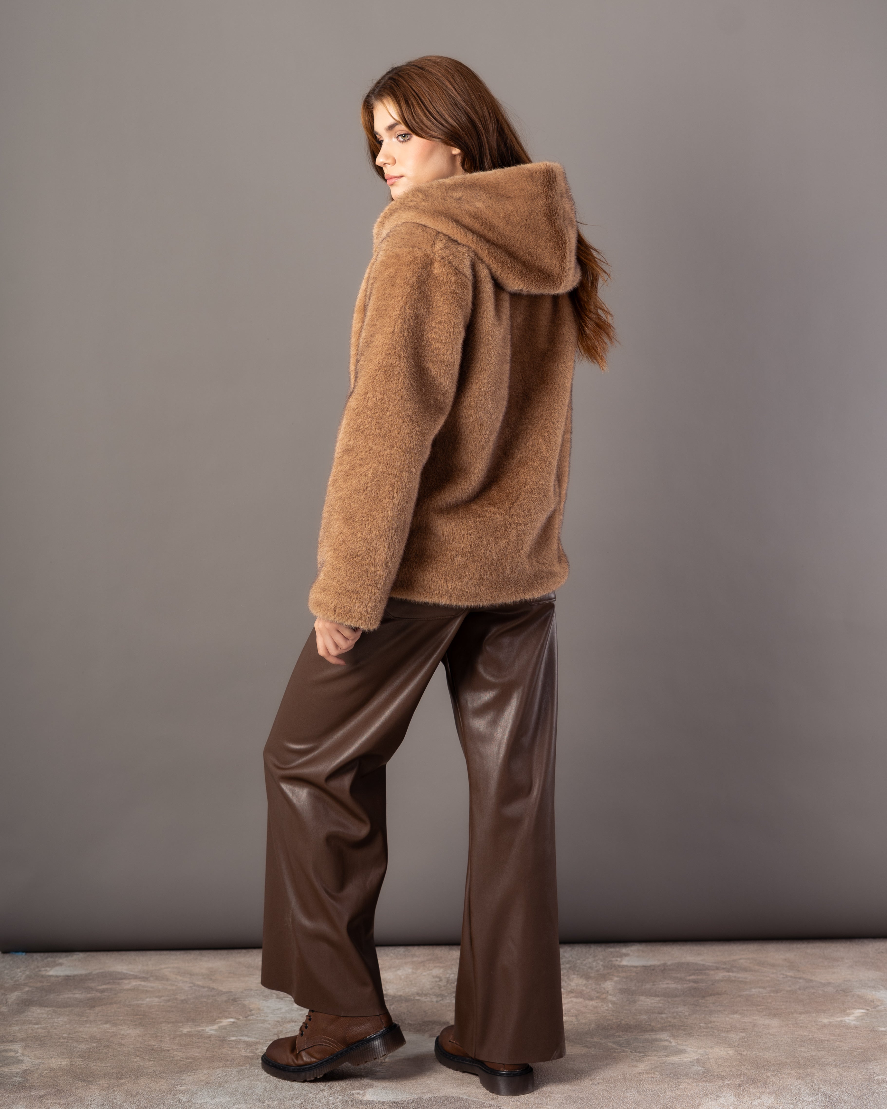 Plain Fur Jacket – Hooded Zipper (Soft Fur)