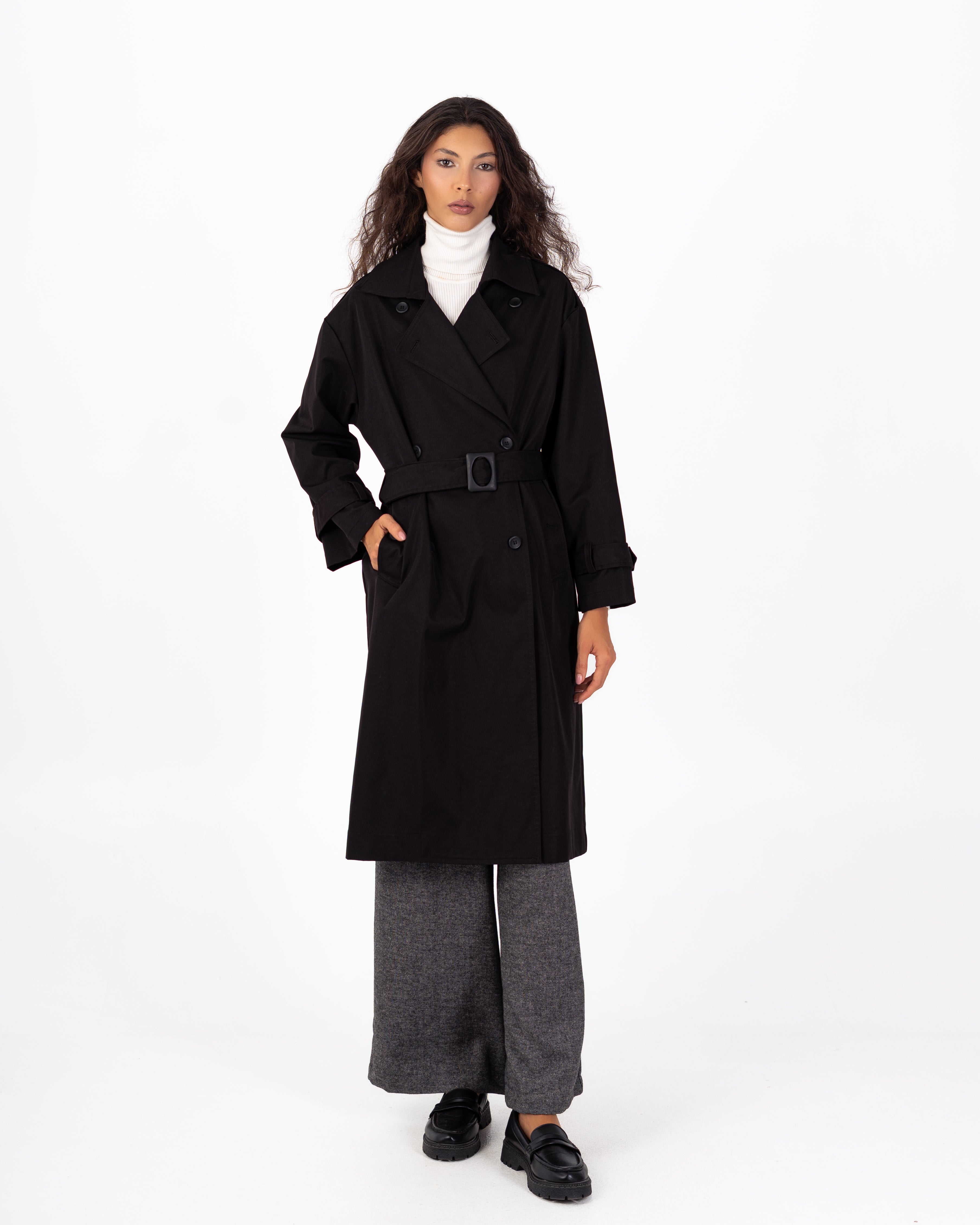 معطف ترنش من الجبردين – طويل مع حزام