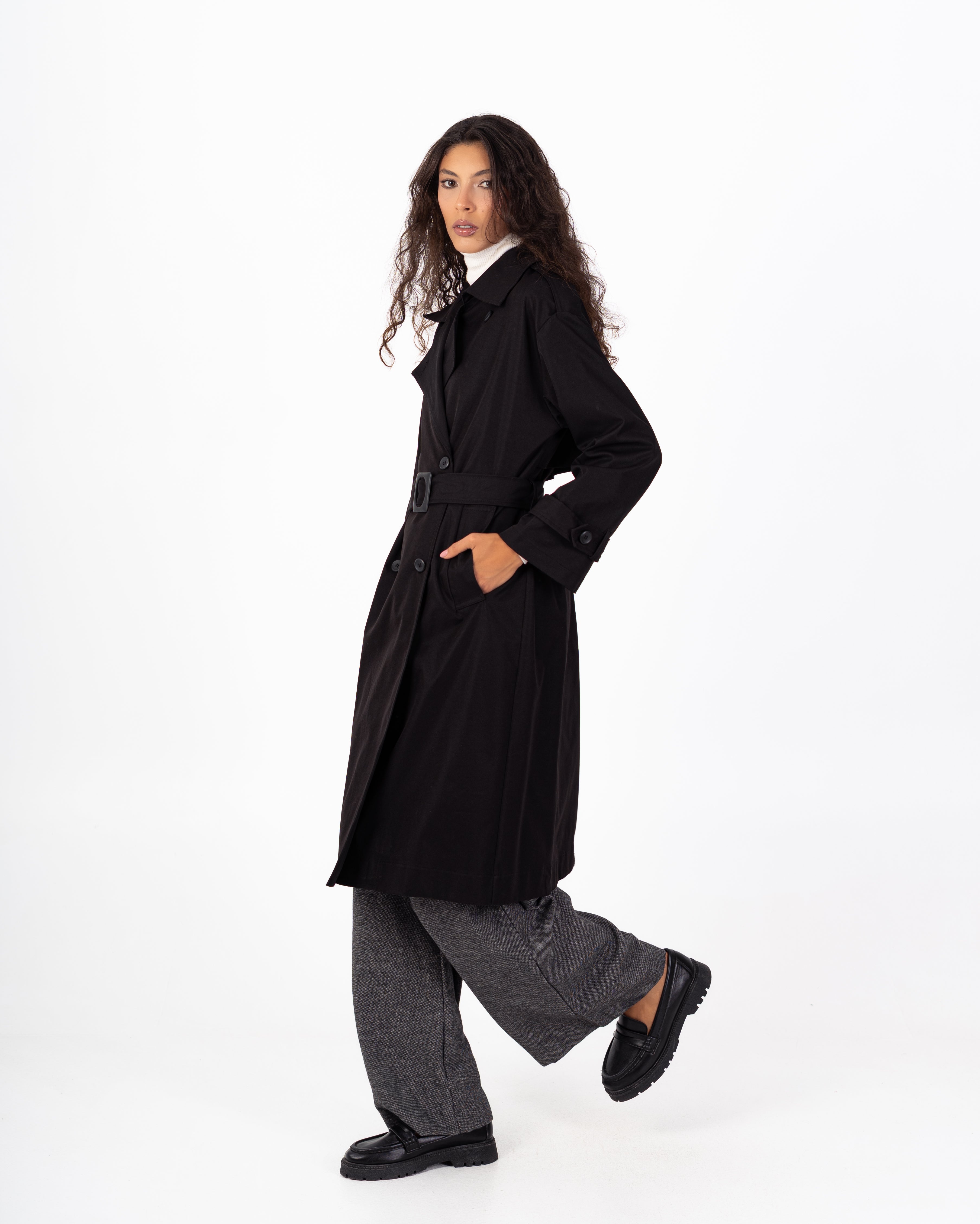 معطف ترنش من الجبردين – طويل مع حزام