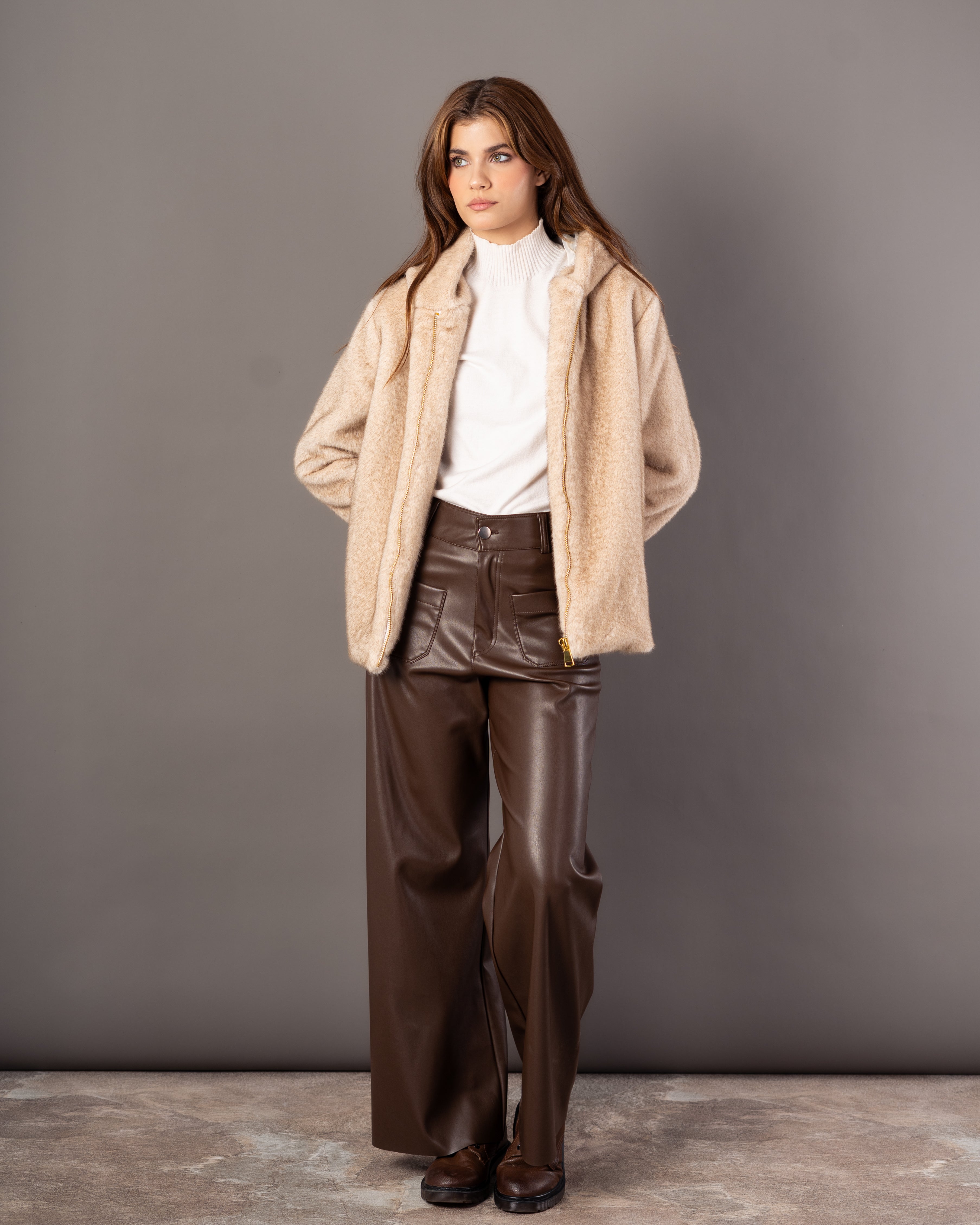 Plain Fur Jacket – Hooded Zipper (Soft Fur)