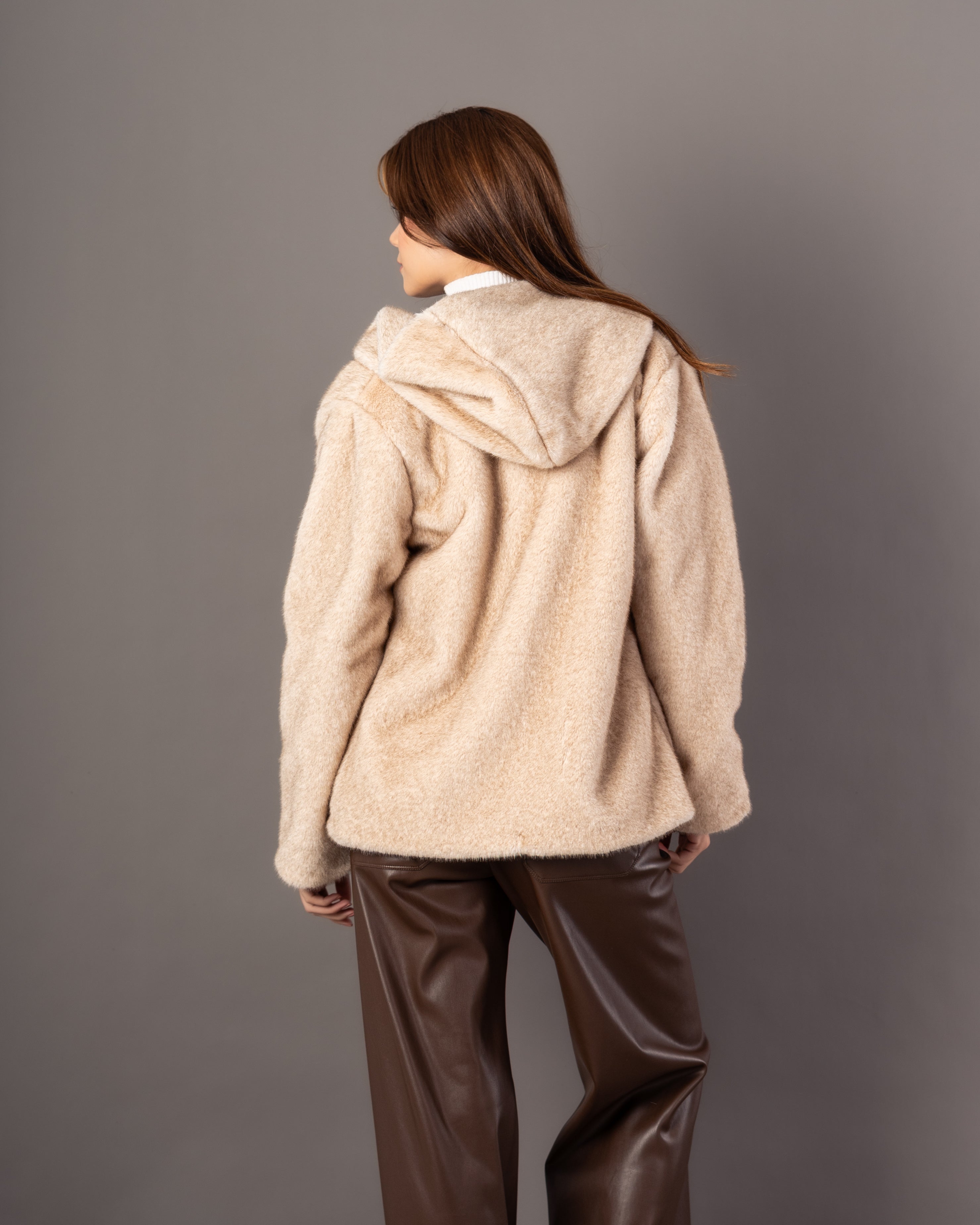Plain Fur Jacket – Hooded Zipper (Soft Fur)