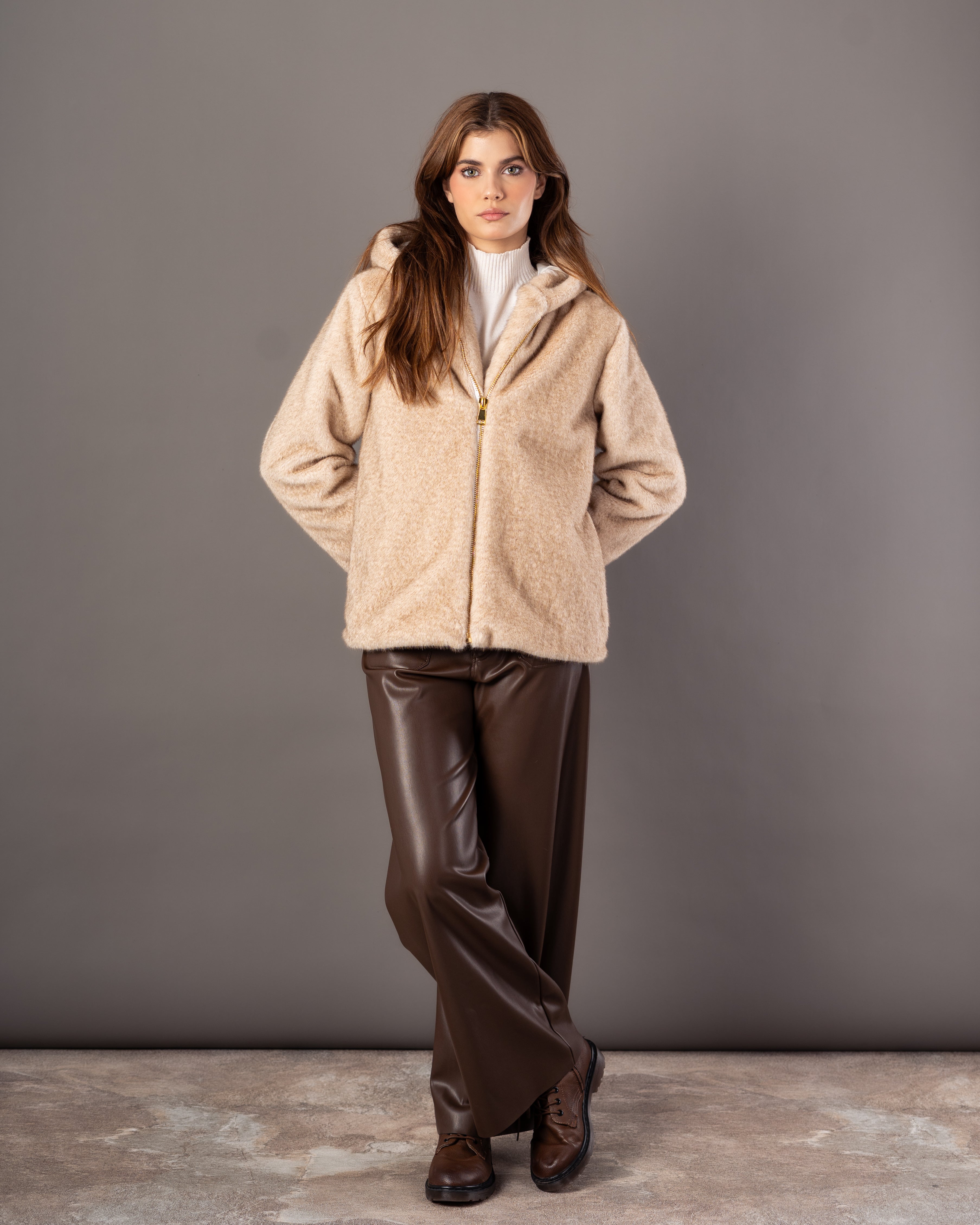 Plain Fur Jacket – Hooded Zipper (Soft Fur)