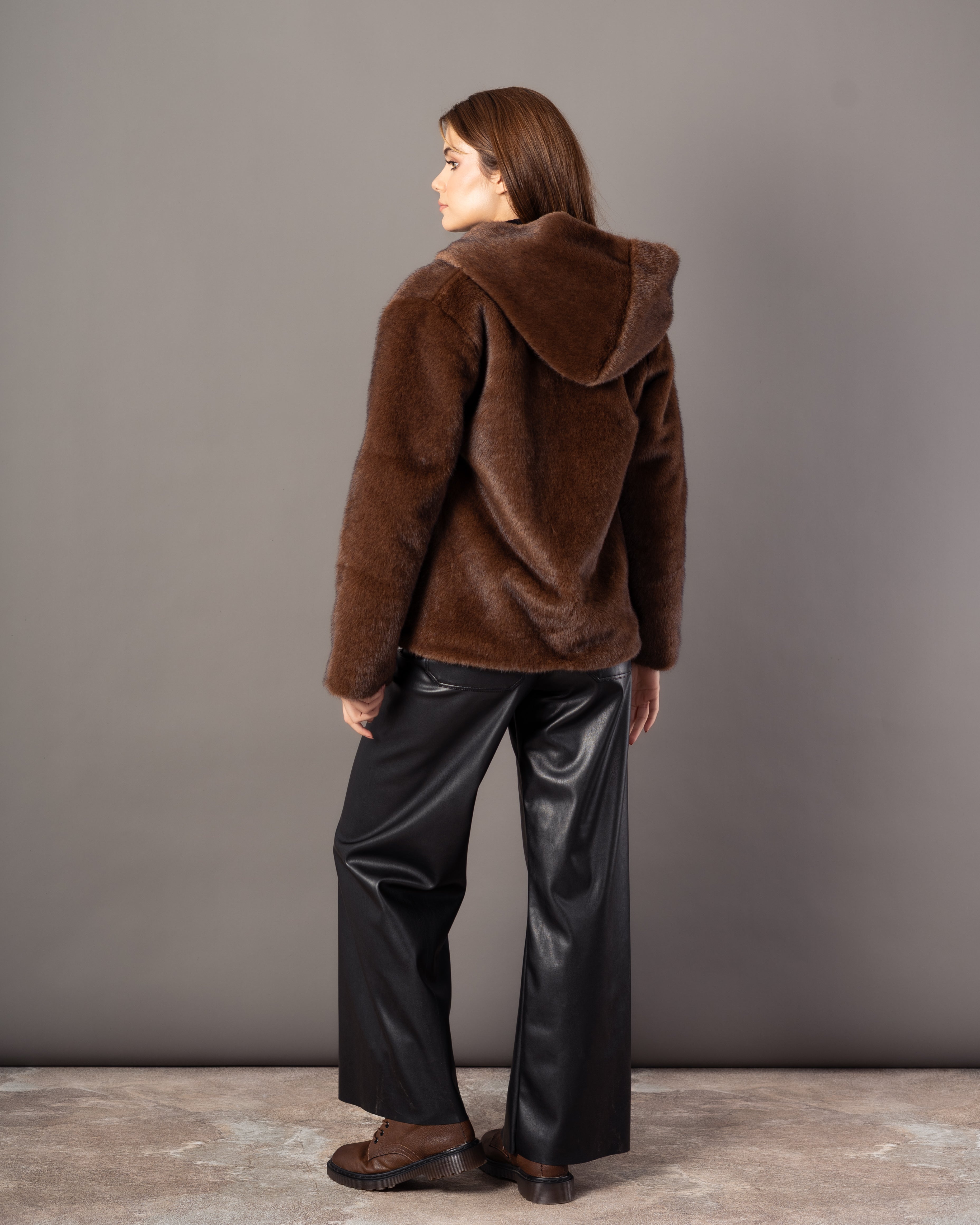 Plain Fur Jacket – Hooded Zipper (Soft Fur)